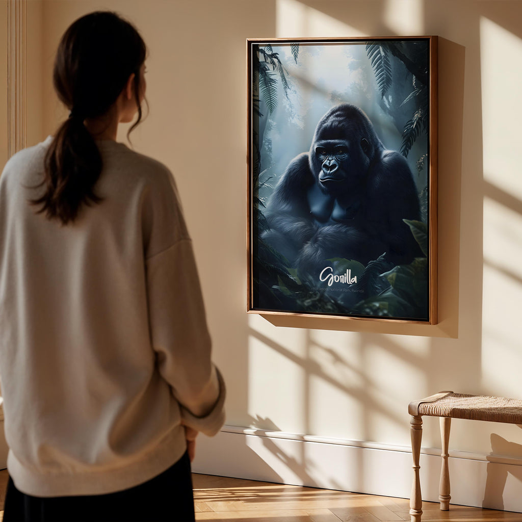 Framed Gorilla Art Print: Safari Jungle Animal Wall Decor