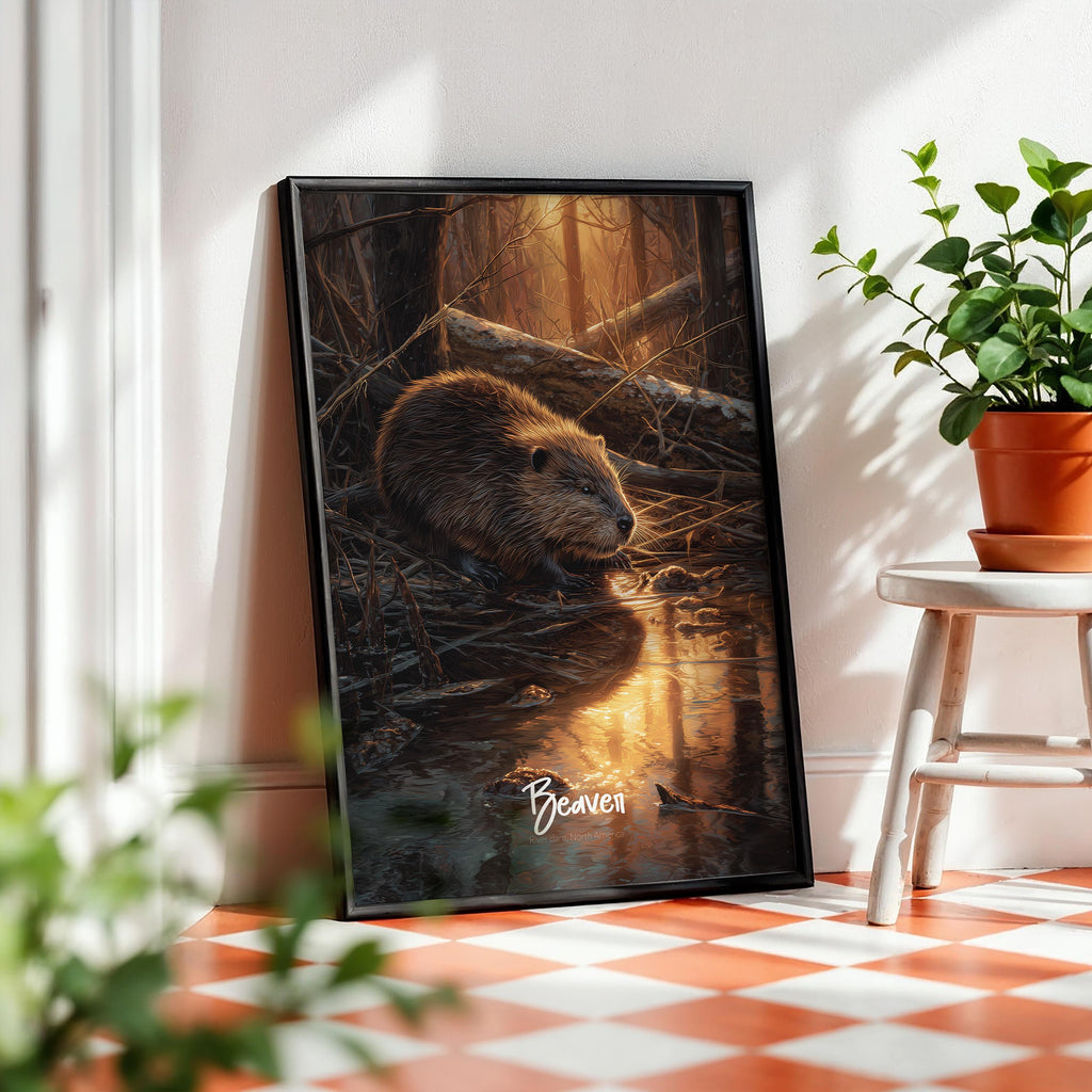 Beaver Framed Poster: Woodland Nursery Decor, Nature-Inspired Print
