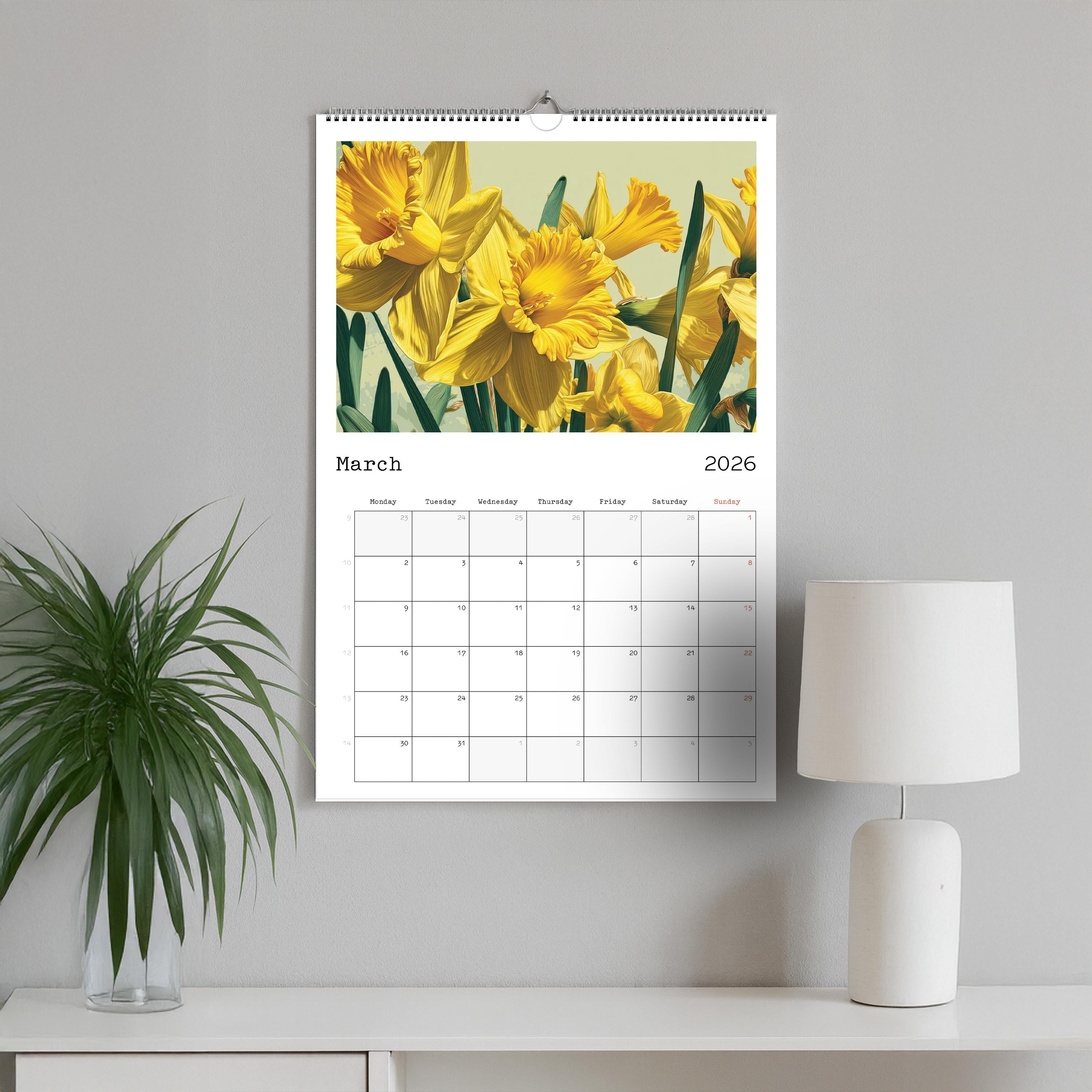 2026 Floral Wall Calendar A3: Botanical Art Print, Nature Home Decor