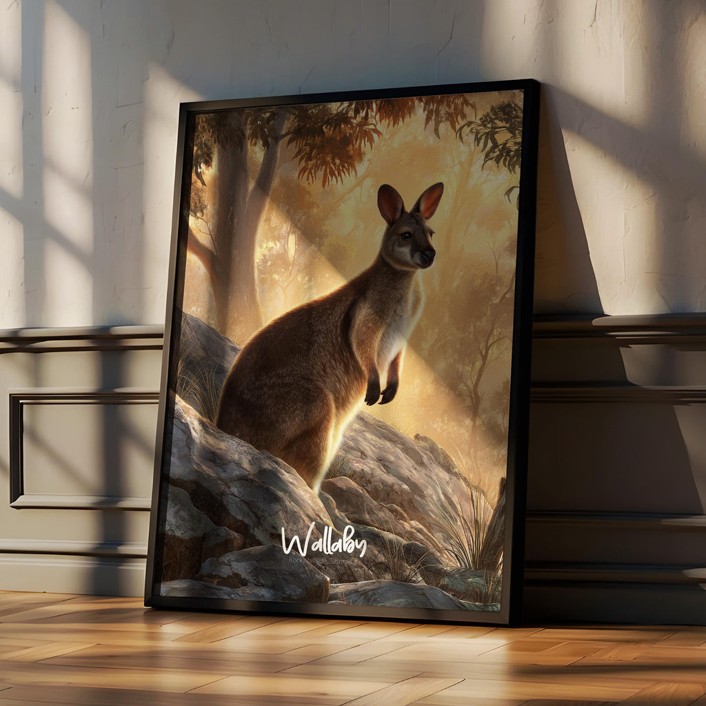 Wallaby Wall Art Framed Poster – Cute Australian Animal Decor for Kids Room or Nursery, Wildlife Print, Nature-Inspired Gift Idea