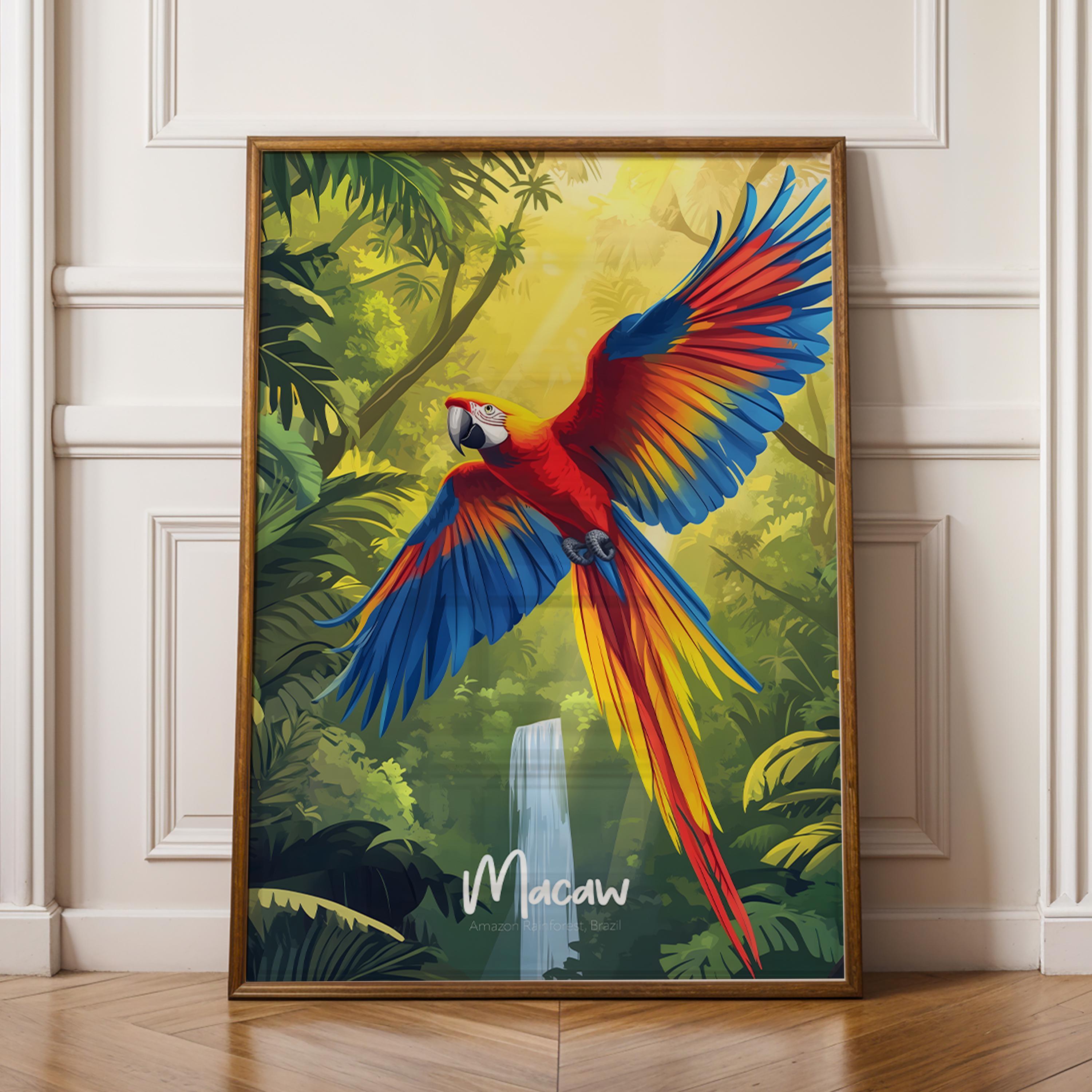 Macaw Wall Art Print: Amazon Brazil Tropical Bird Illustration