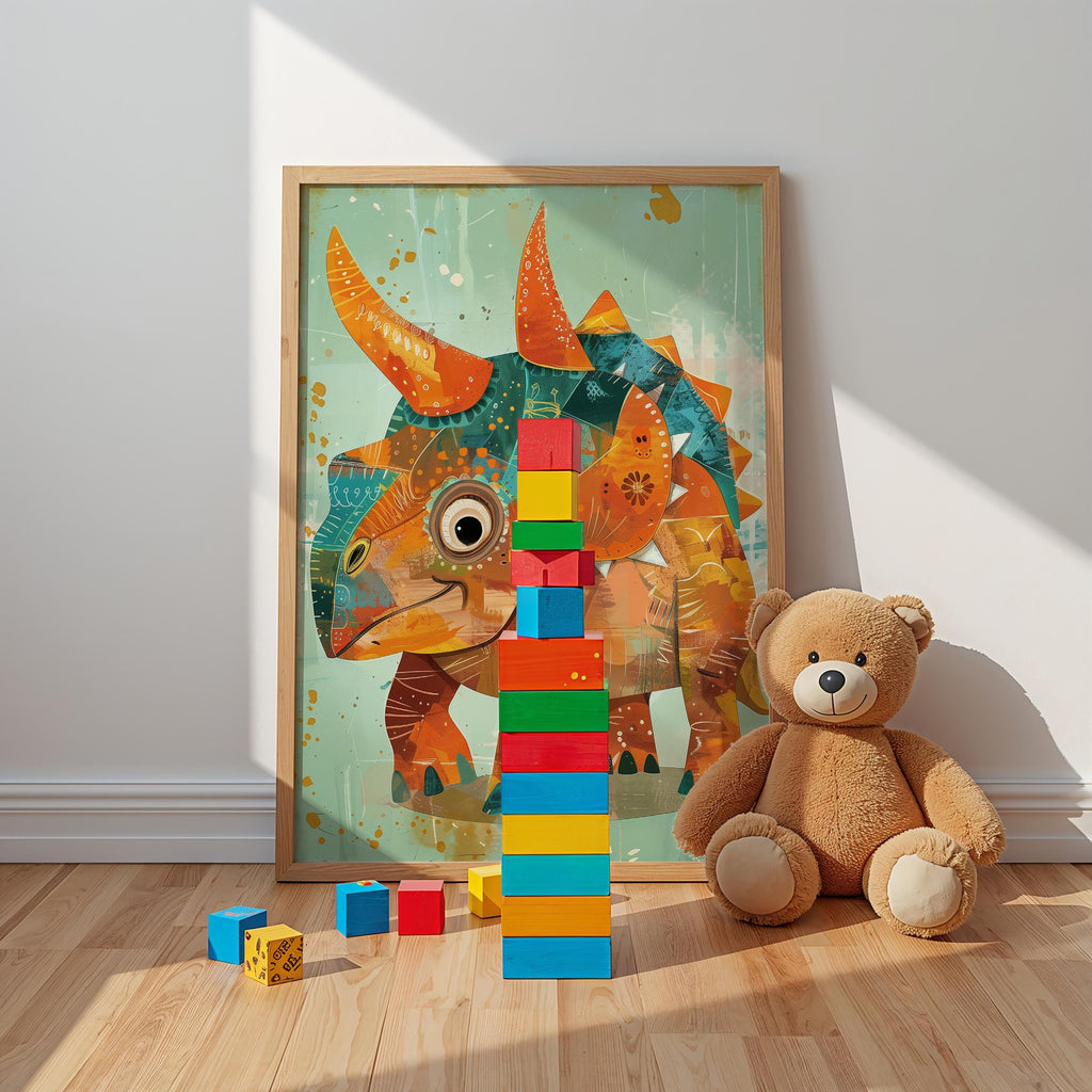 Triceratops Illustration Wall Art – Nursery Dino Print