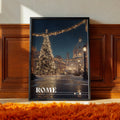 Rome Italy Poster – Christmas Piazza Wall Art, Holiday City Print, Festive Travel Photography Decor