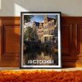 Netherlands Travel Poster – Amsterdam Canal Houses Wall Art Print, European Cityscape Decor
