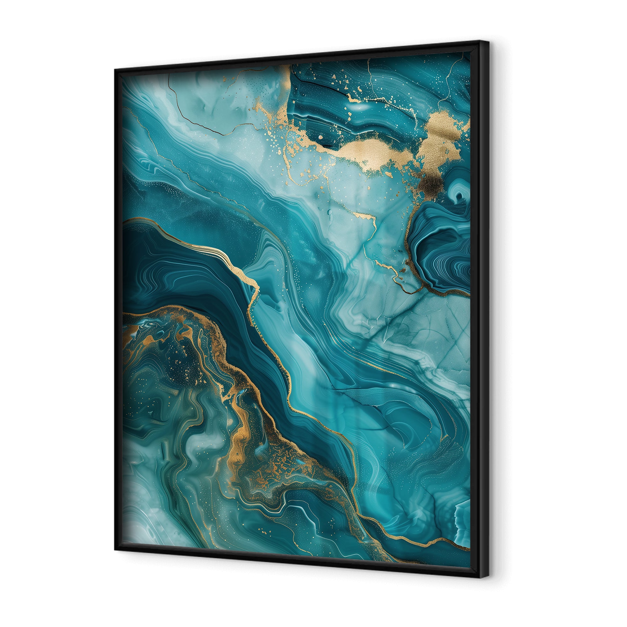 Ocean wall art close-up of abstract coastal currents with gold accents