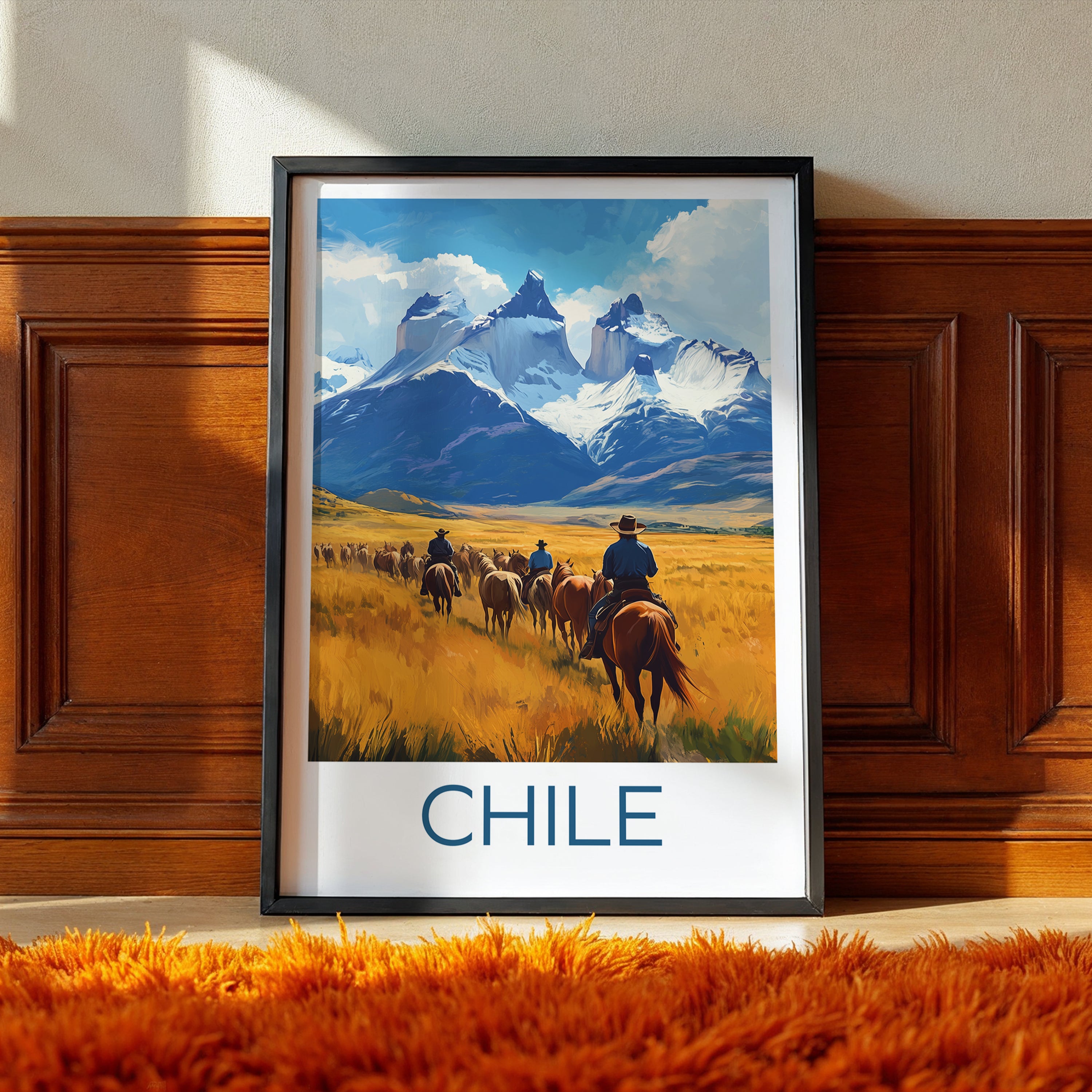 Chile Travel Poster: Patagonia Torres del Paine Illustration Art