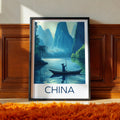 China Travel Poster: Guilin Karst River Illustration Art