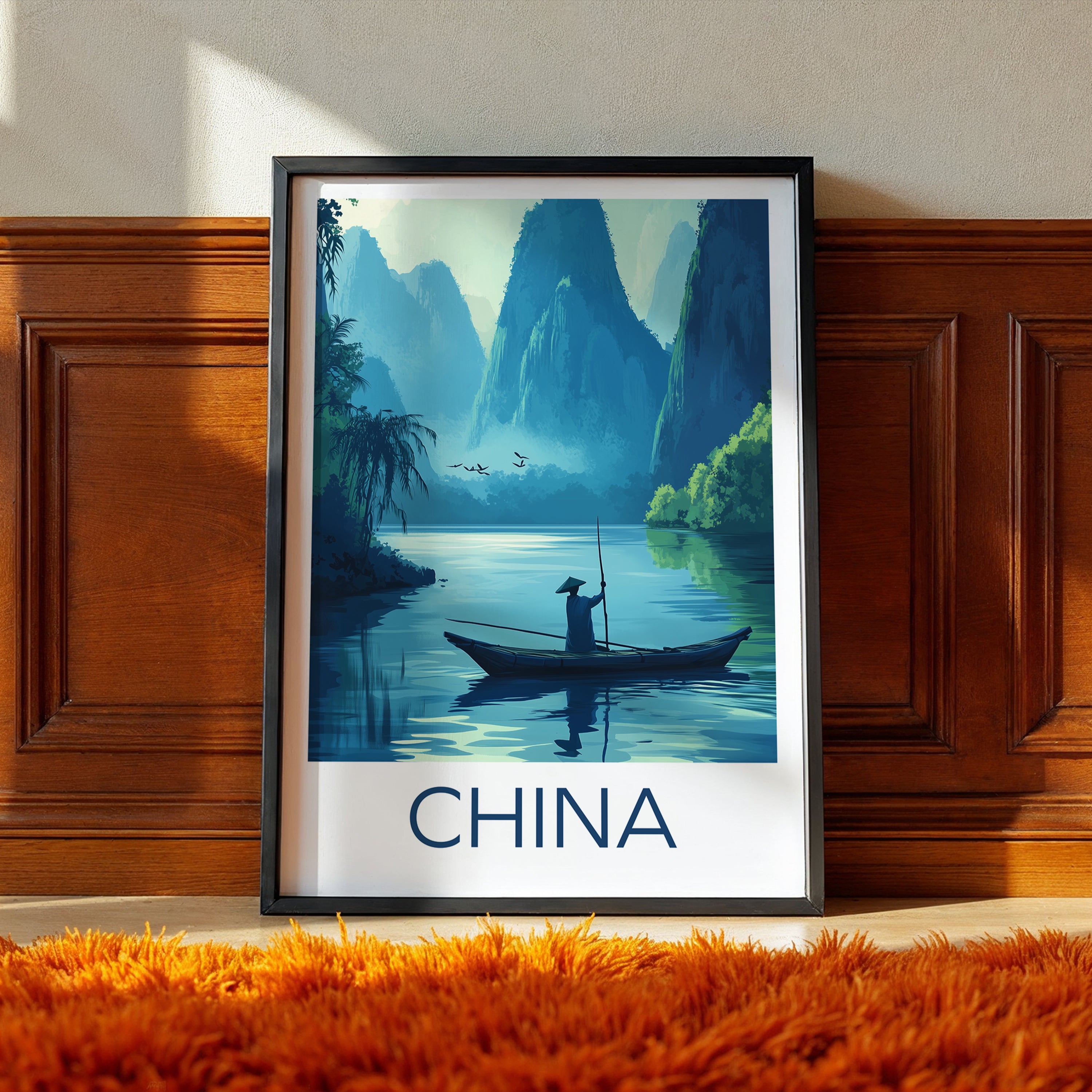 China Travel Poster: Guilin Karst River Illustration Art