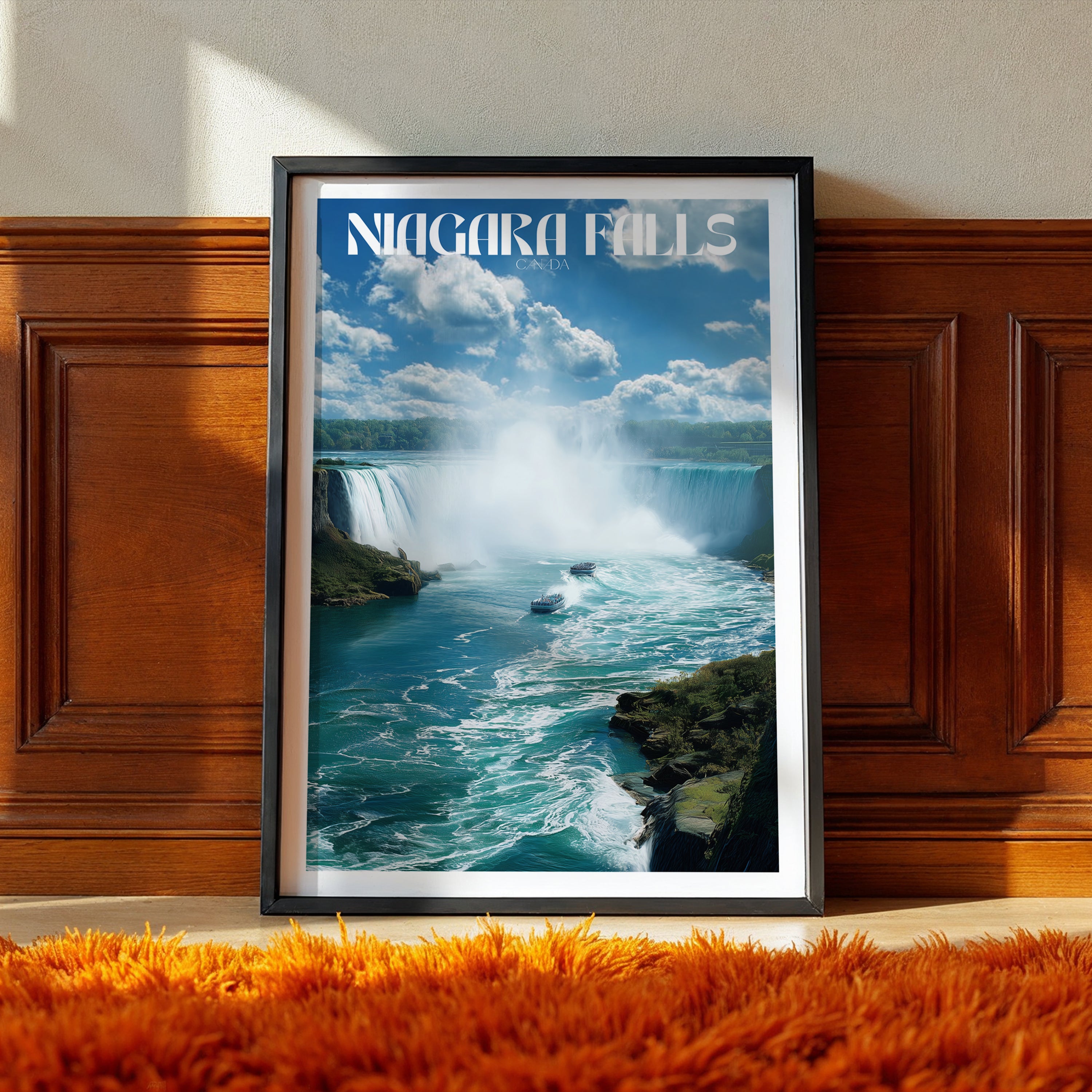 Canada Travel Poster – Niagara Falls Wall Art Print, Waterfall Landscape, Nature Decor
