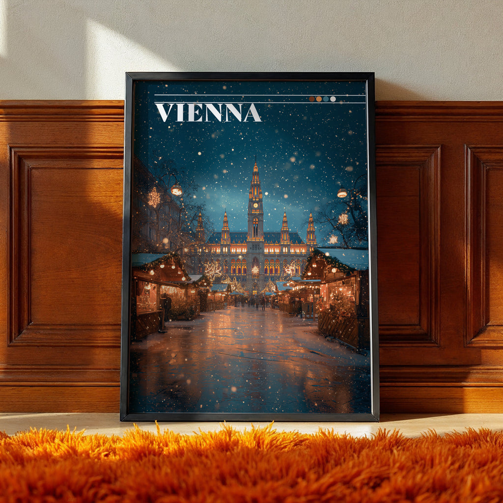 Vienna Austria Poster – Christmas Market Wall Art, Rathausplatz City Print, Festive Travel Photography Decor