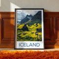 Iceland Travel Poster: Nordic Mountain Village Illustration Art