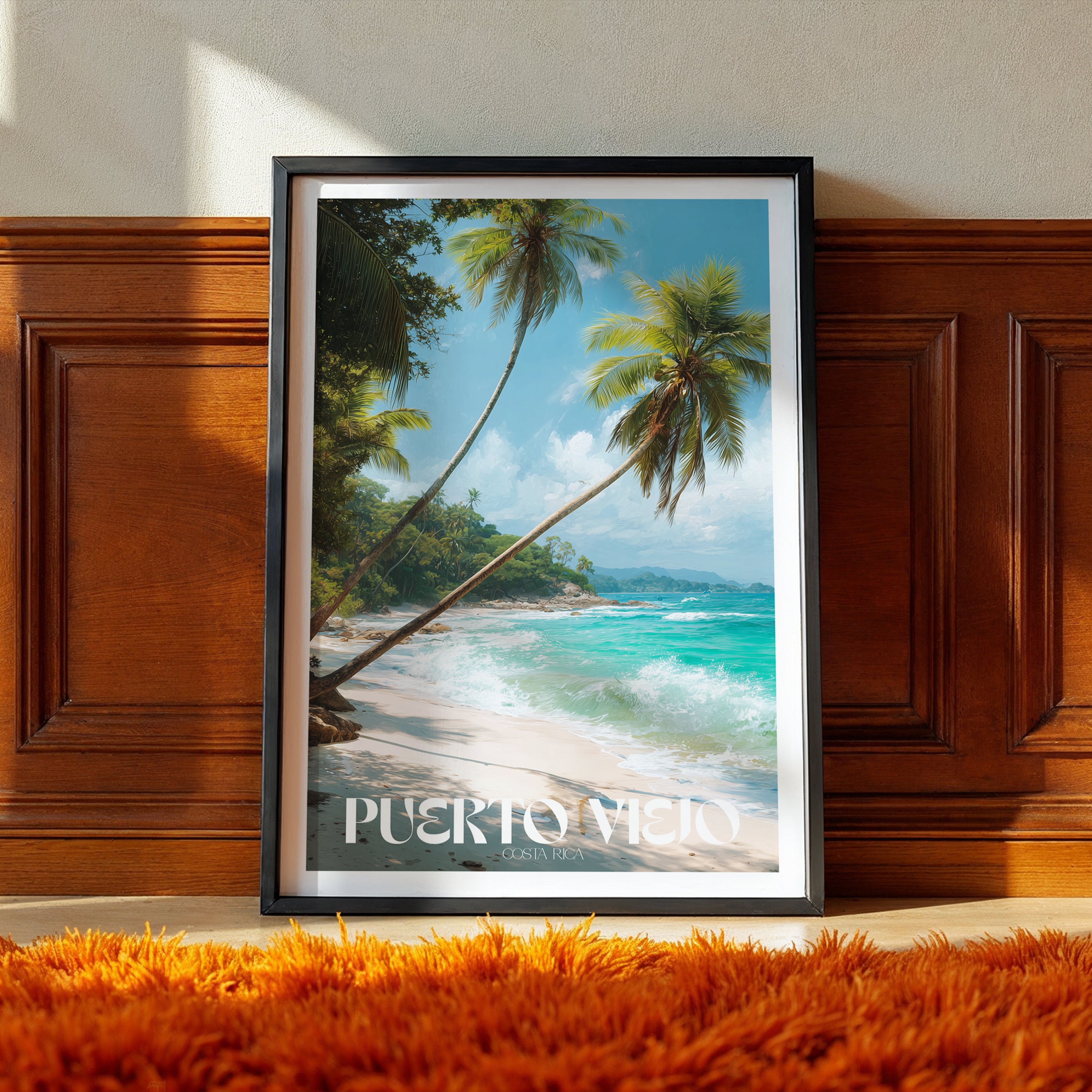 Costa Rica Travel Poster – Puerto Viejo Beach Print, Tropical Caribbean Wall Art, Coastal Decor