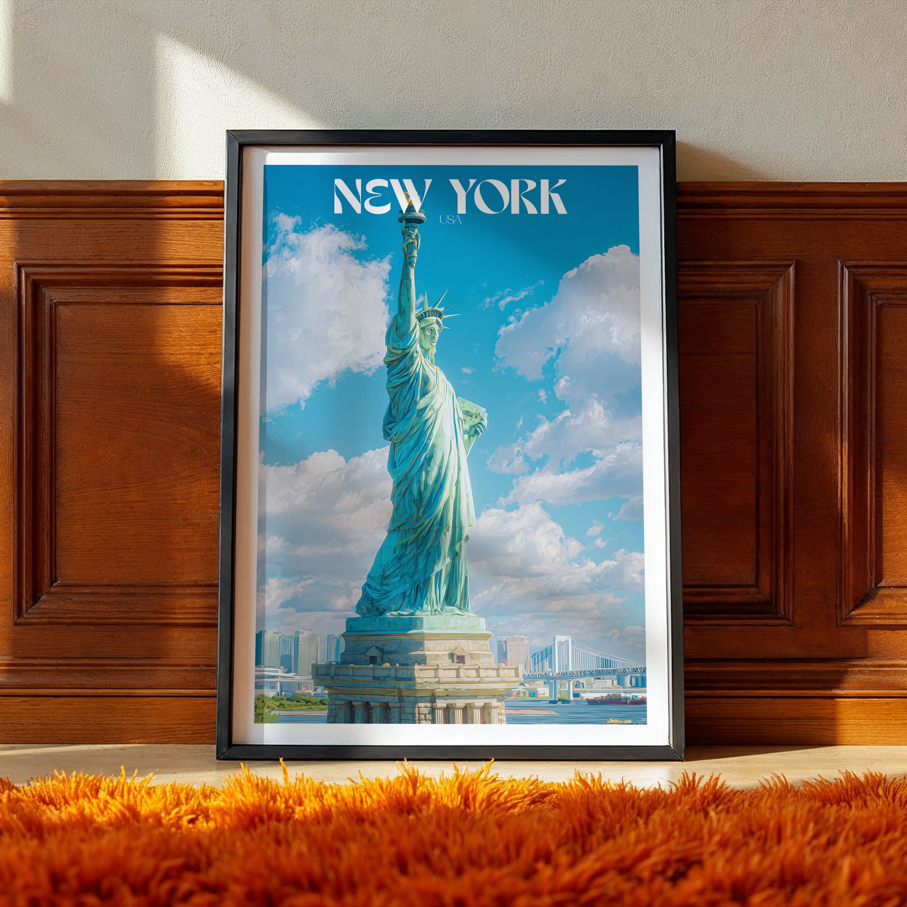 New York Travel Poster – Statue of Liberty Wall Art Print, USA Landmark, City Decor