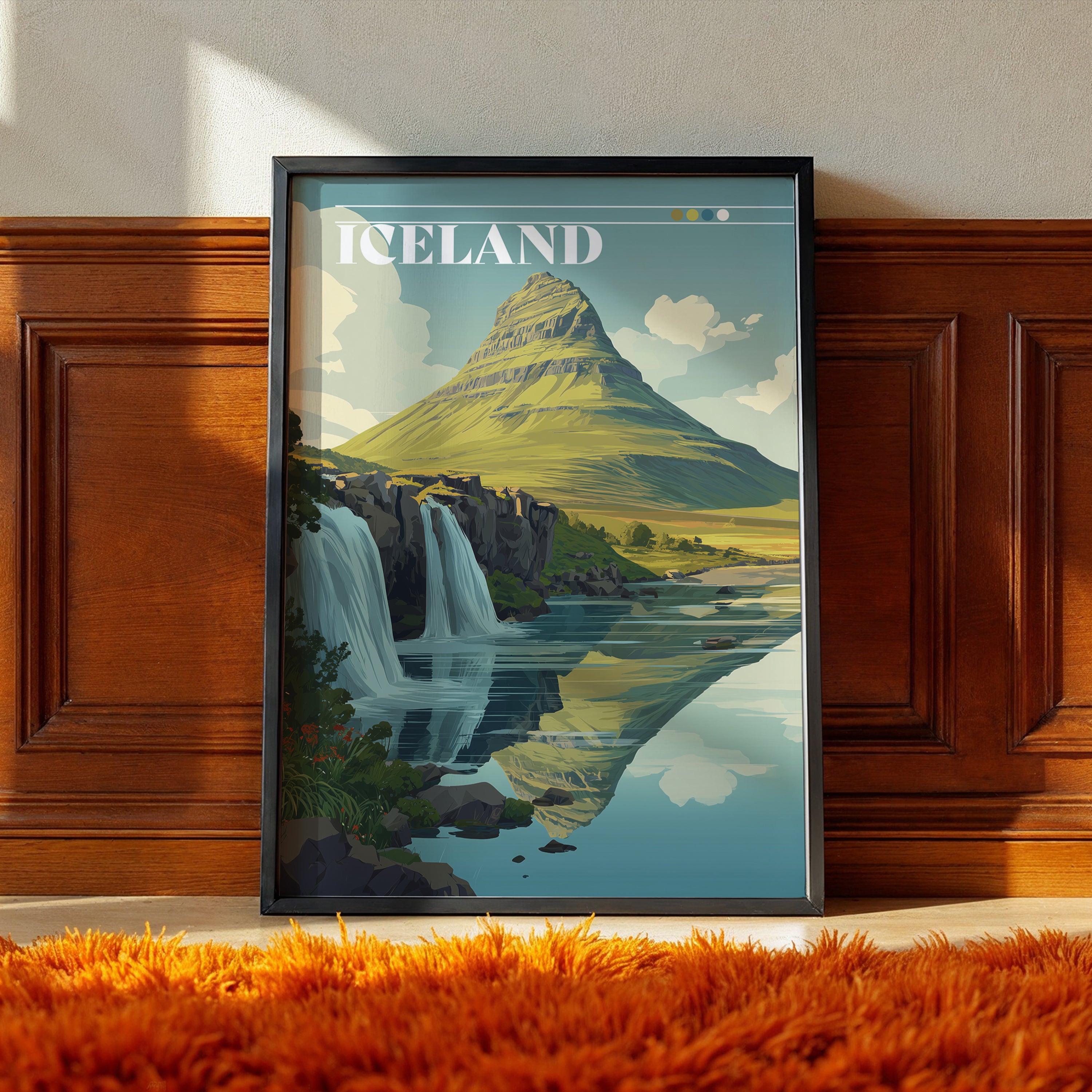 Kirkjufell Iceland Travel Print: Nordic Mountain & Waterfalls Landscape