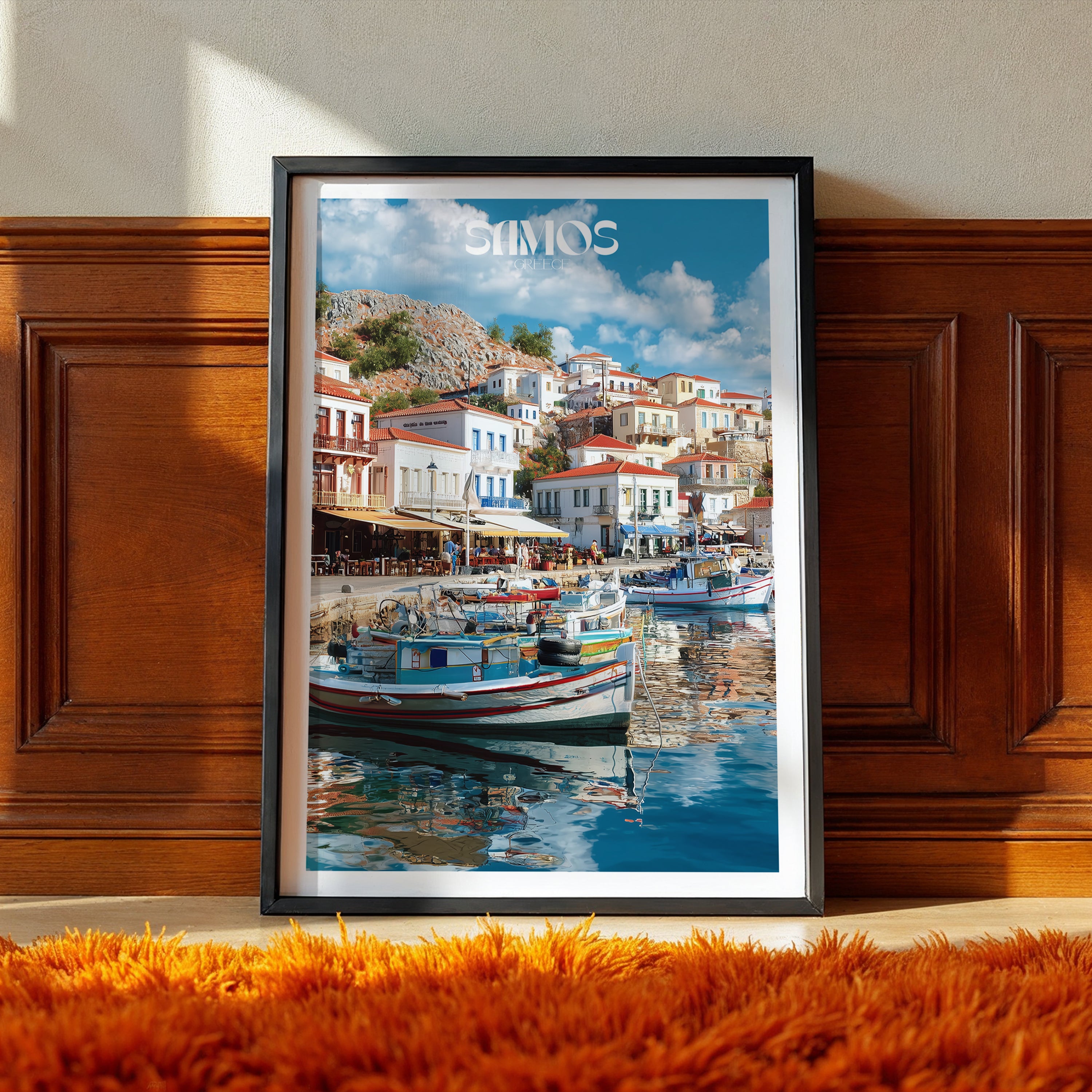 Greece Travel Poster – Samos Island Print, Aegean Coastal Wall Art, Mediterranean Decor