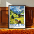 Swiss Alps Travel Poster: Alpine Mountain Landscape Illustration Art