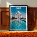 India Travel Poster – Taj Mahal Agra Print, Romantic Wall Art, Famous Landmark Decor