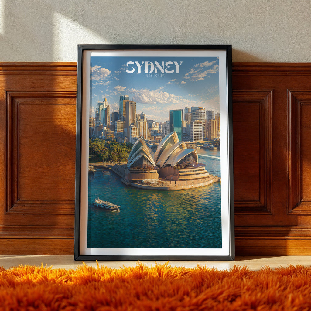 Australia Travel Poster – Sydney Opera House Wall Art Print, Coastal Cityscape Decor