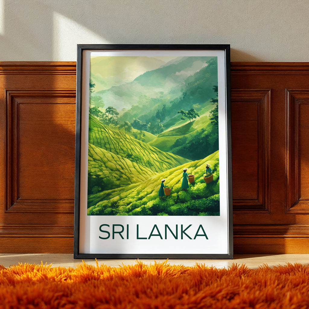 Sri Lanka Travel Poster: Tea Hills Illustration Art