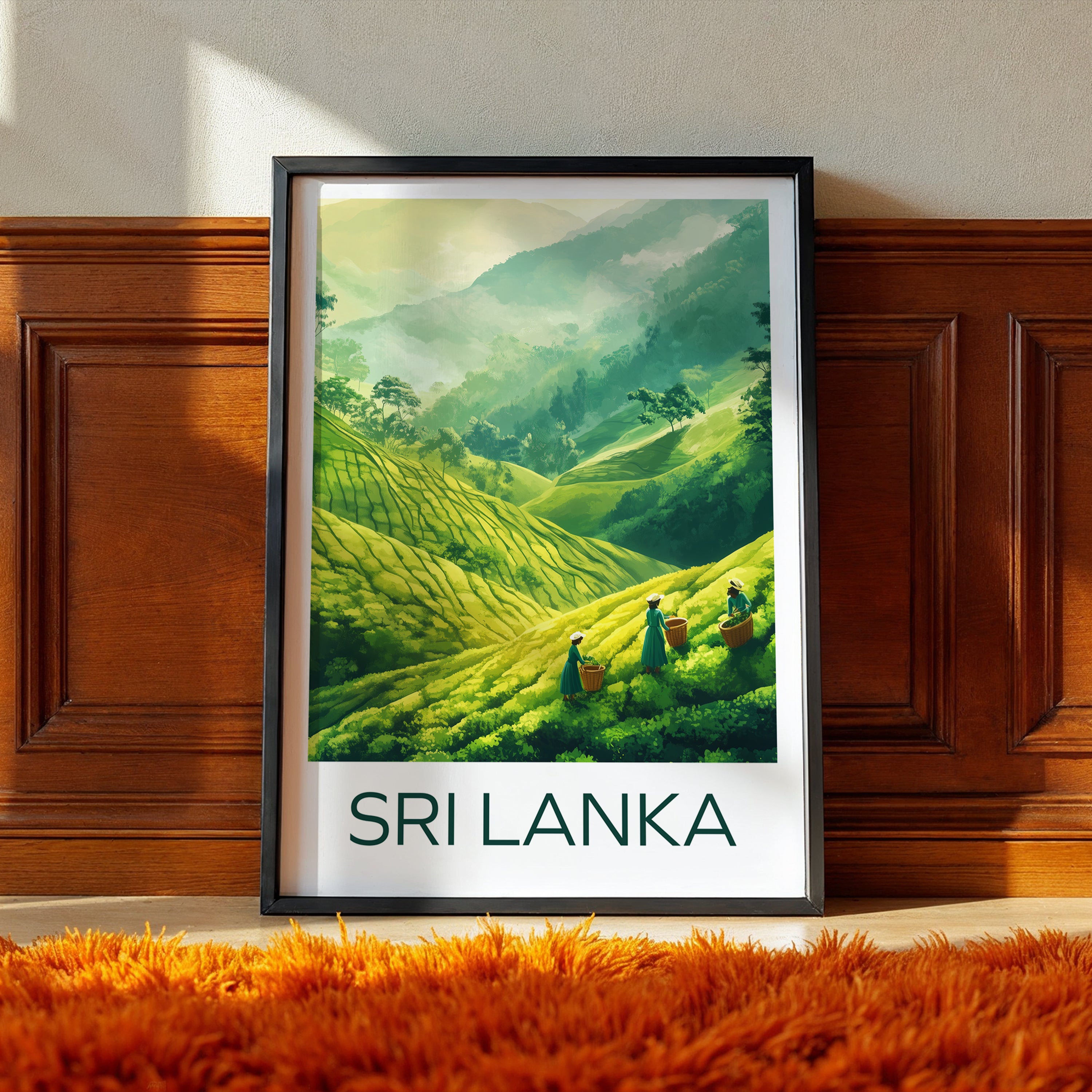Sri Lanka Travel Poster: Tea Hills Illustration Art