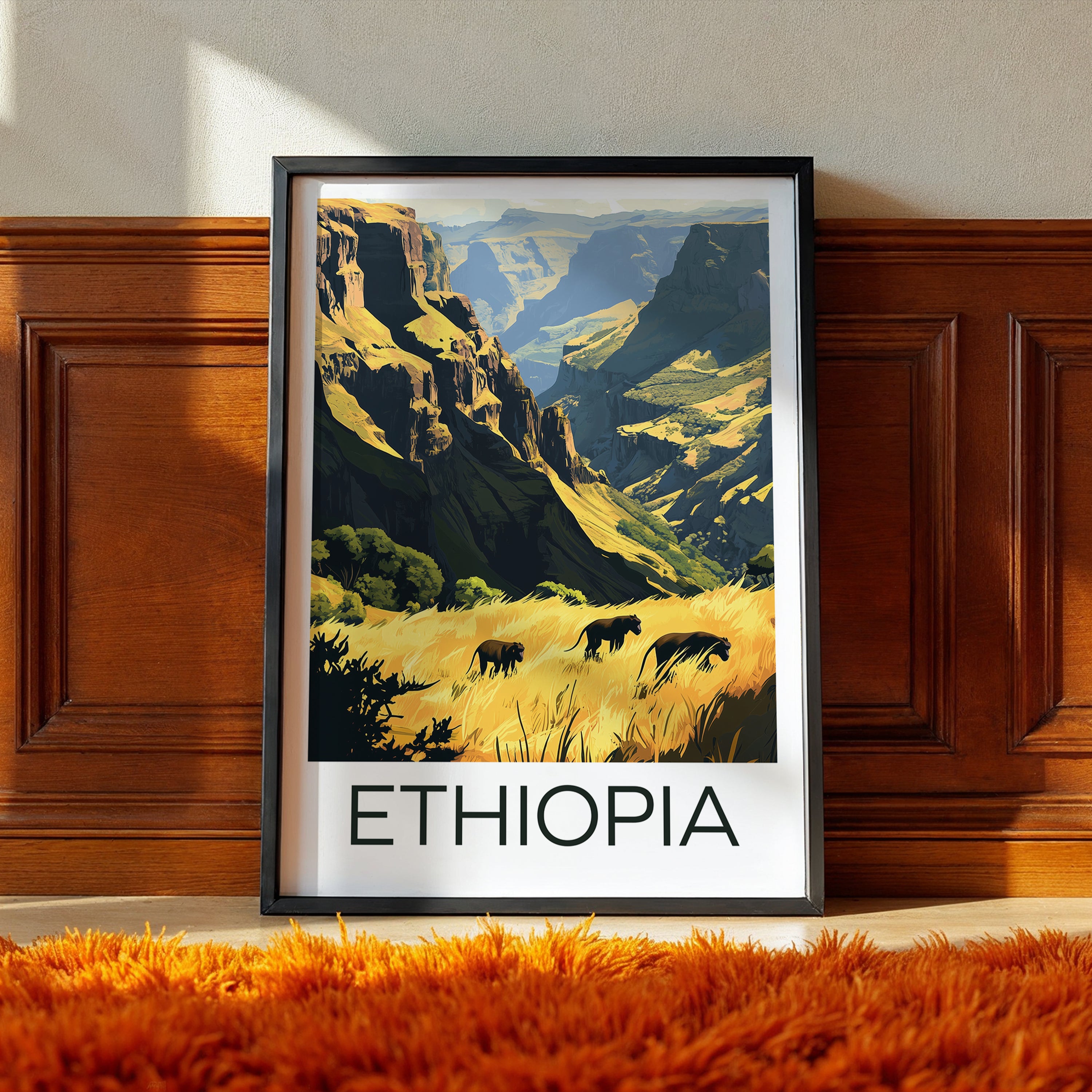 Ethiopia Travel Poster: Simien Mountains Landscape Illustration Art