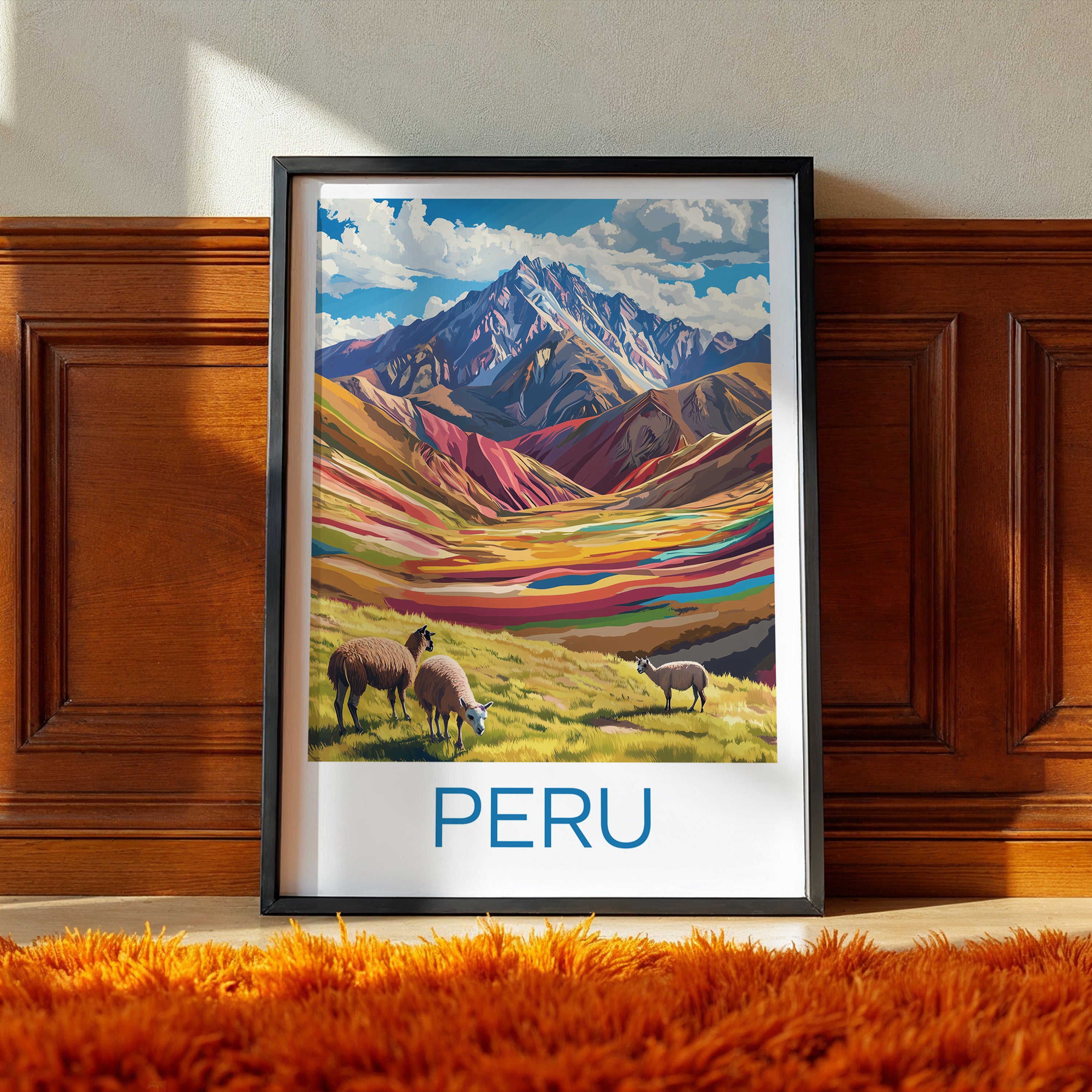 Peru Travel Poster: Andean Mountain Landscape Illustration Art