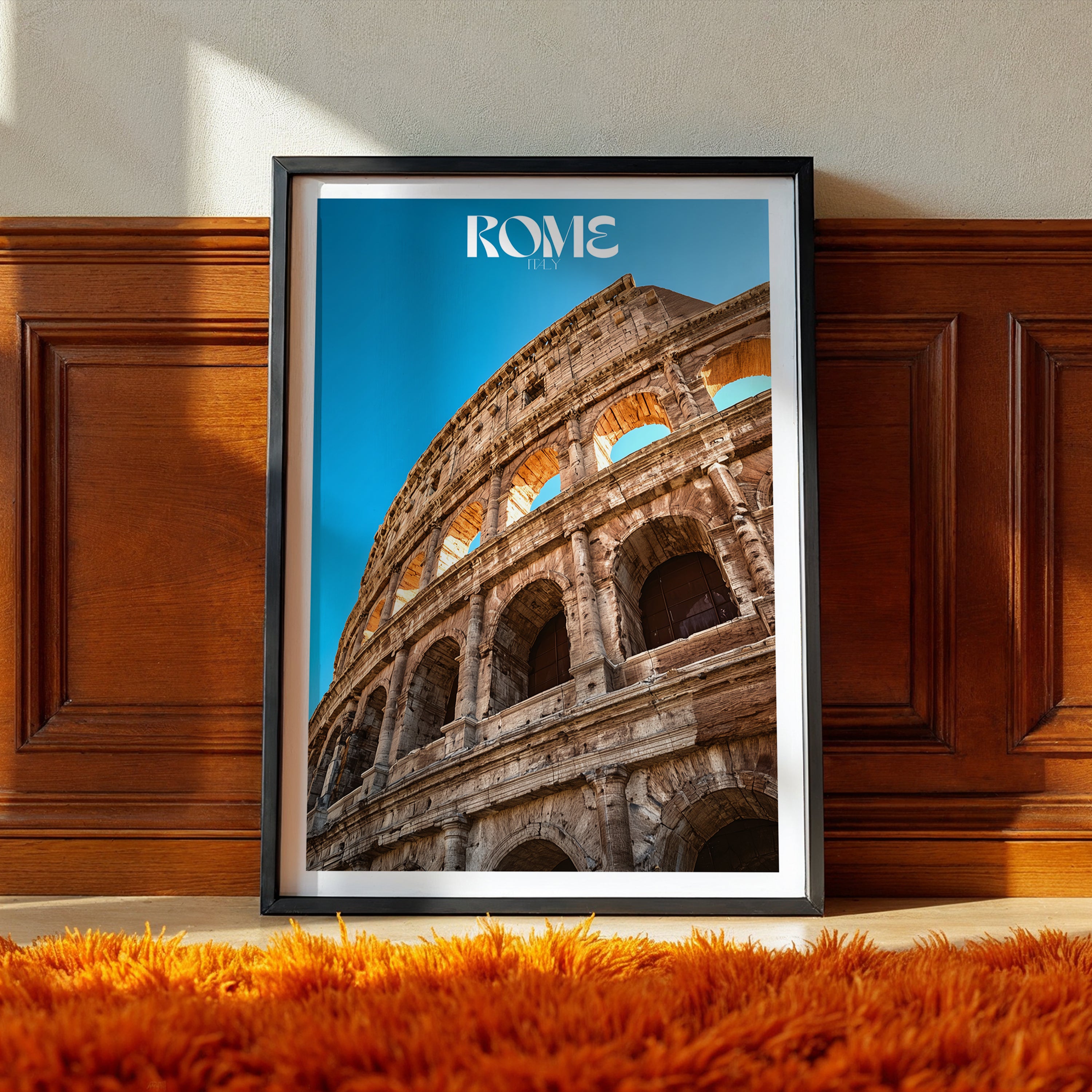 Italy Travel Poster – Rome Colosseum Print, Ancient Landmark Wall Art, Roman Architecture Decor