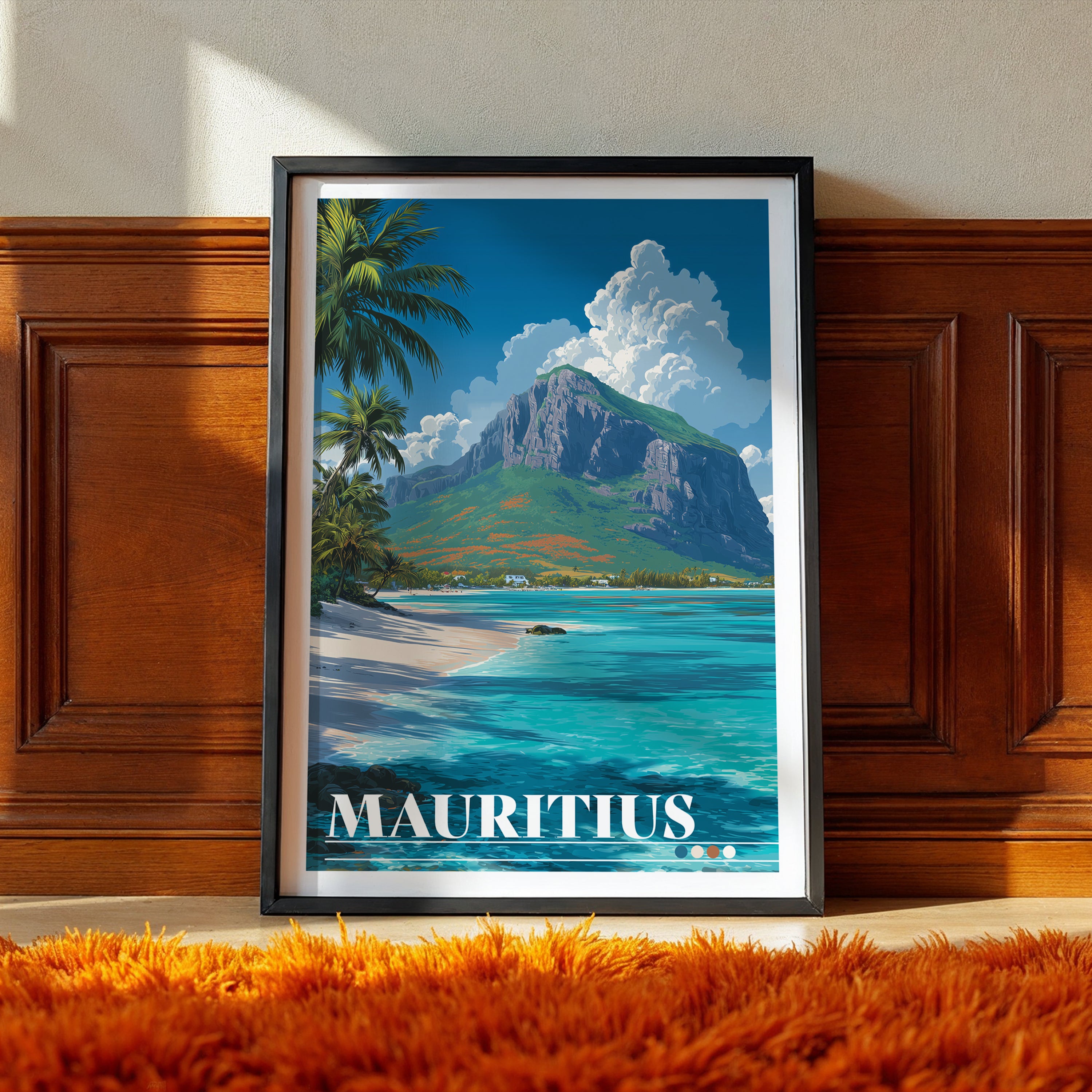 Mauritius Travel Poster: Le Morne Brabant Print, Indian Ocean Wall Art