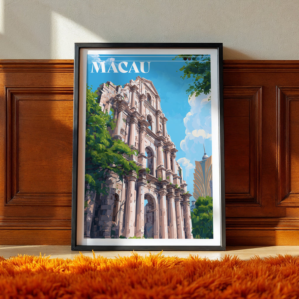 Macau Travel Poster: Ruins of St. Paul Print, China Wall Art