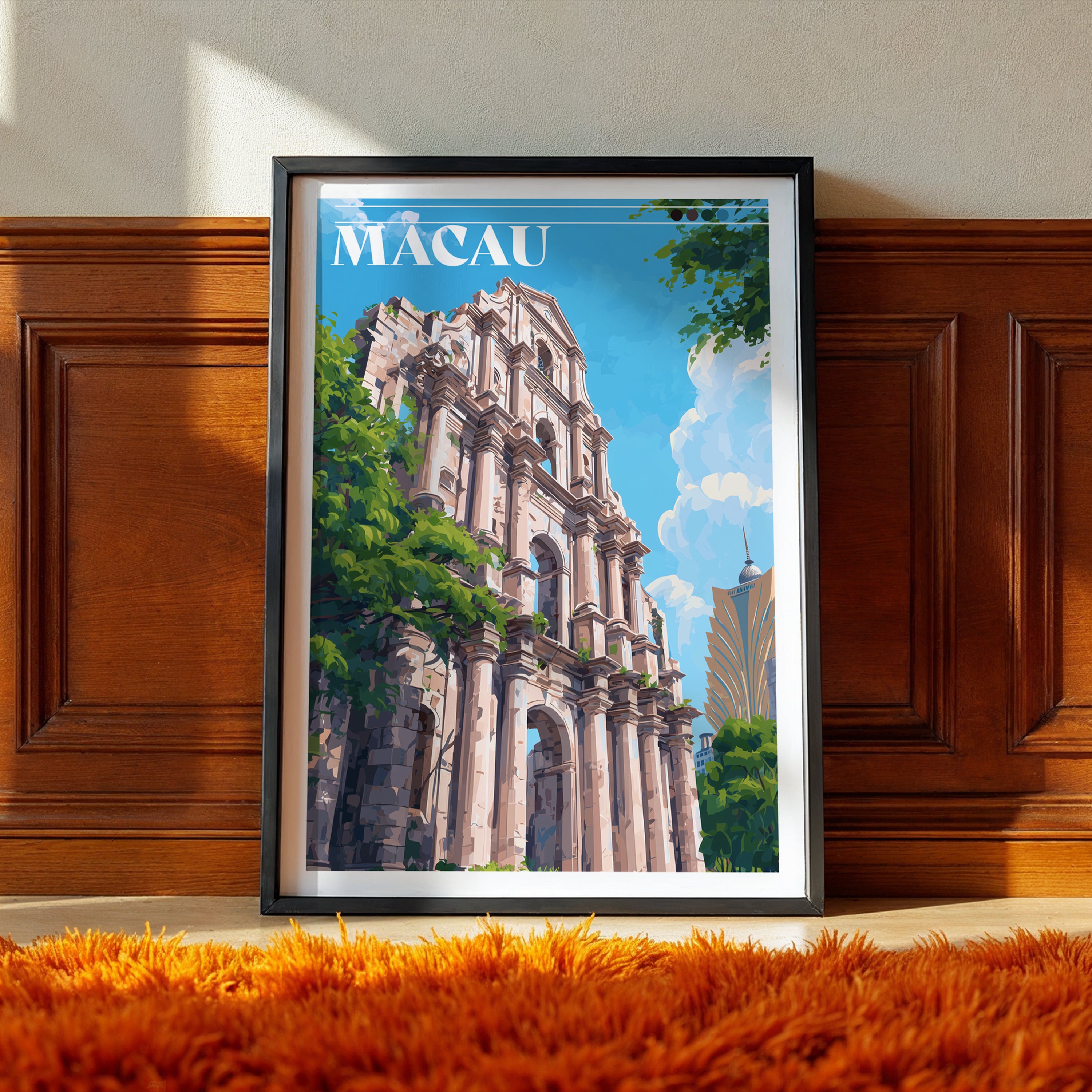 Macau Travel Poster: Ruins of St. Paul Print, China Wall Art
