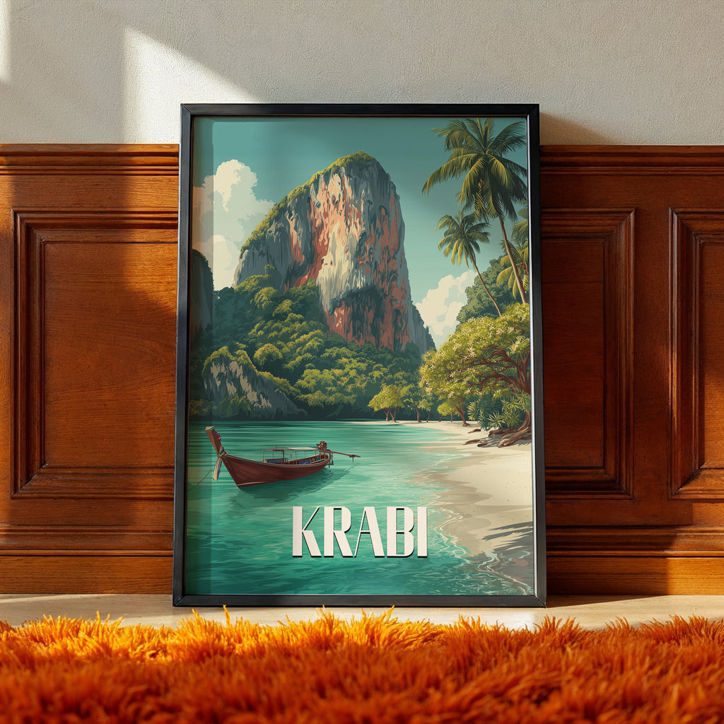 Krabi Thailand Travel Print – Tropical Beach, Coastal Landscape