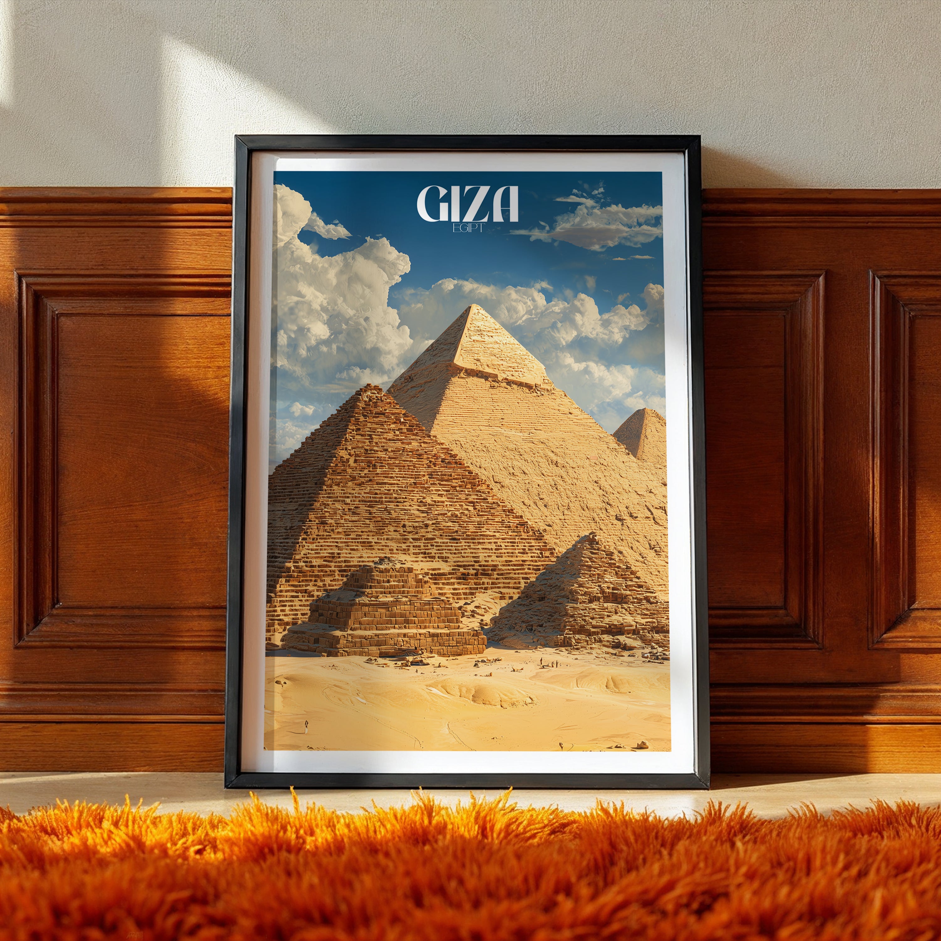 Pyramids of Giza Poster – Egypt Travel Print, Historical Landmark Wall Art, Desert Decor