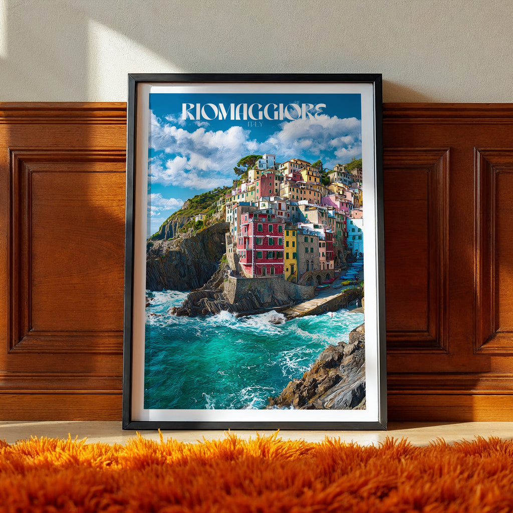 Cinque Terre Travel Poster – Riomaggiore Italy Wall Art Print, Coastal Village Decor