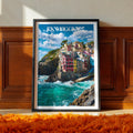 Cinque Terre Travel Poster – Riomaggiore Italy Wall Art Print, Coastal Village Decor