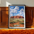 Australia Travel Poster – Uluru Red Rock Print, Outback Landscape Wall Art, Desert Landmark Decor