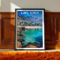 South Africa Travel Poster – Cape Town Wall Art Print, Coastal Landscape, Table Mountain View