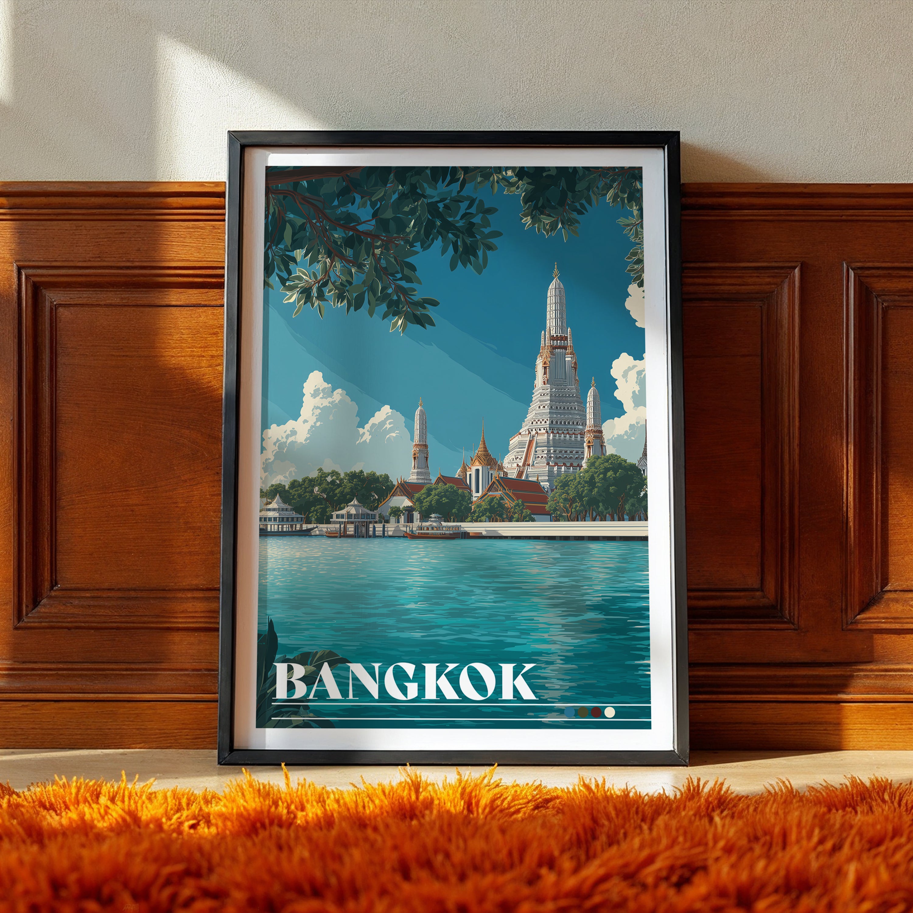 Bangkok Travel Poster: Wat Arun Print, Thailand Wall Art