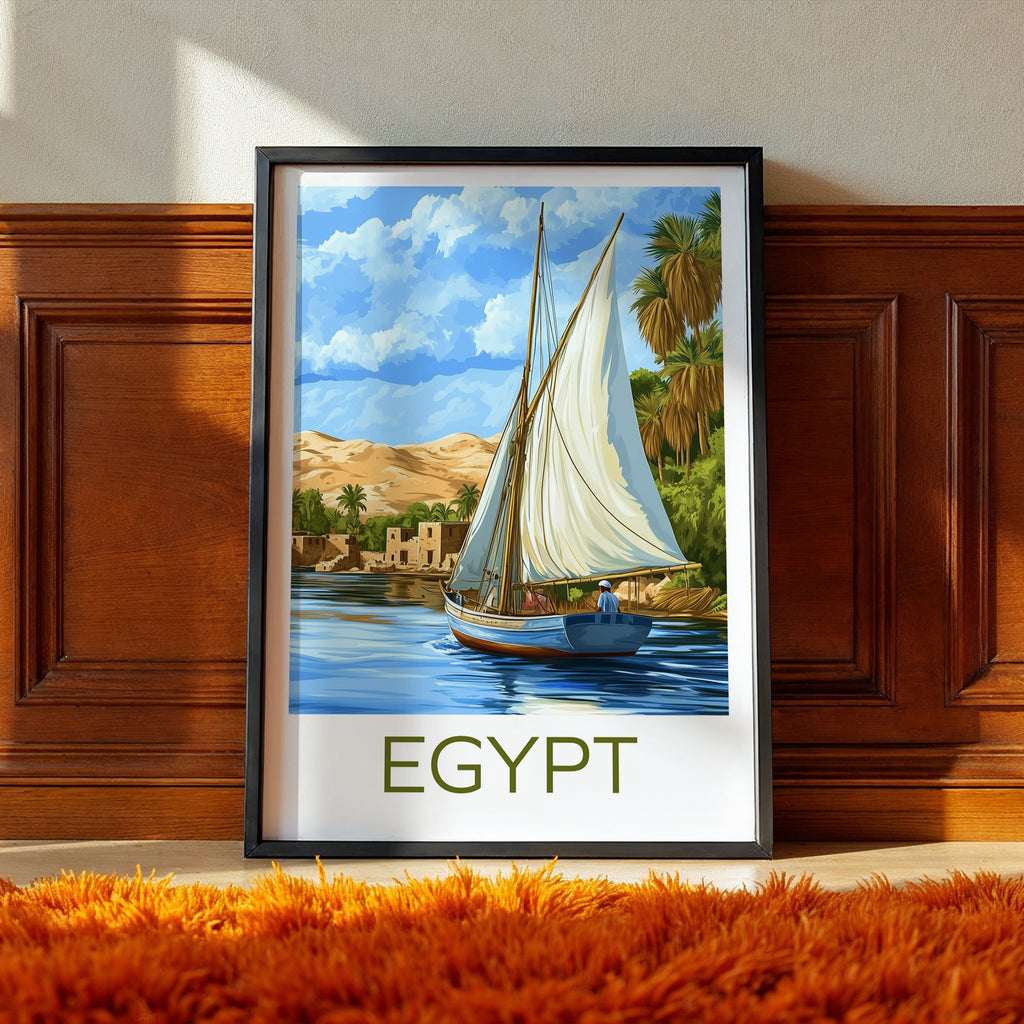 Egypt Travel Poster: Nile River Felucca Illustration Art