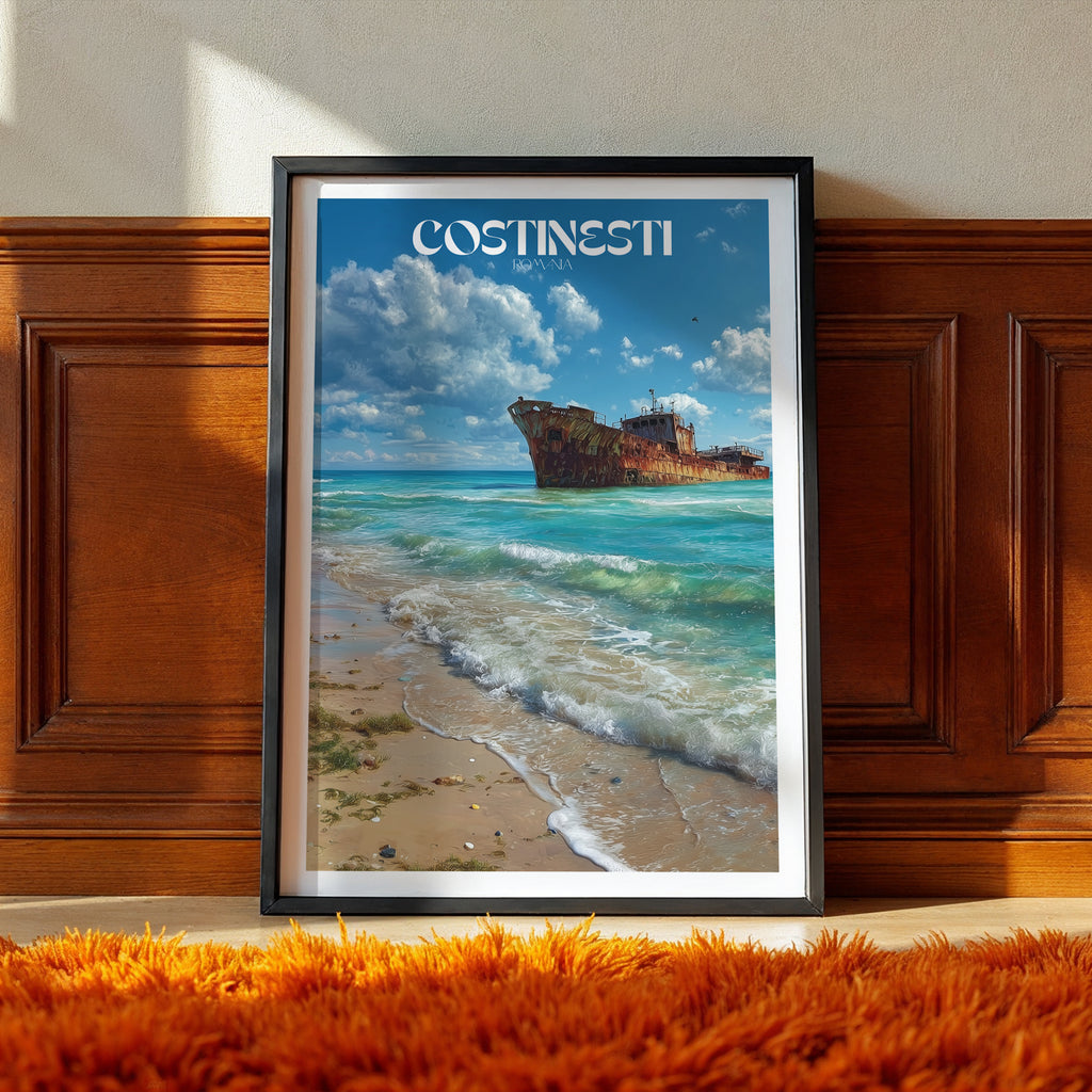 Romania Travel Poster – Costinești Shipwreck Wall Art Print, Black Sea Coastal Decor