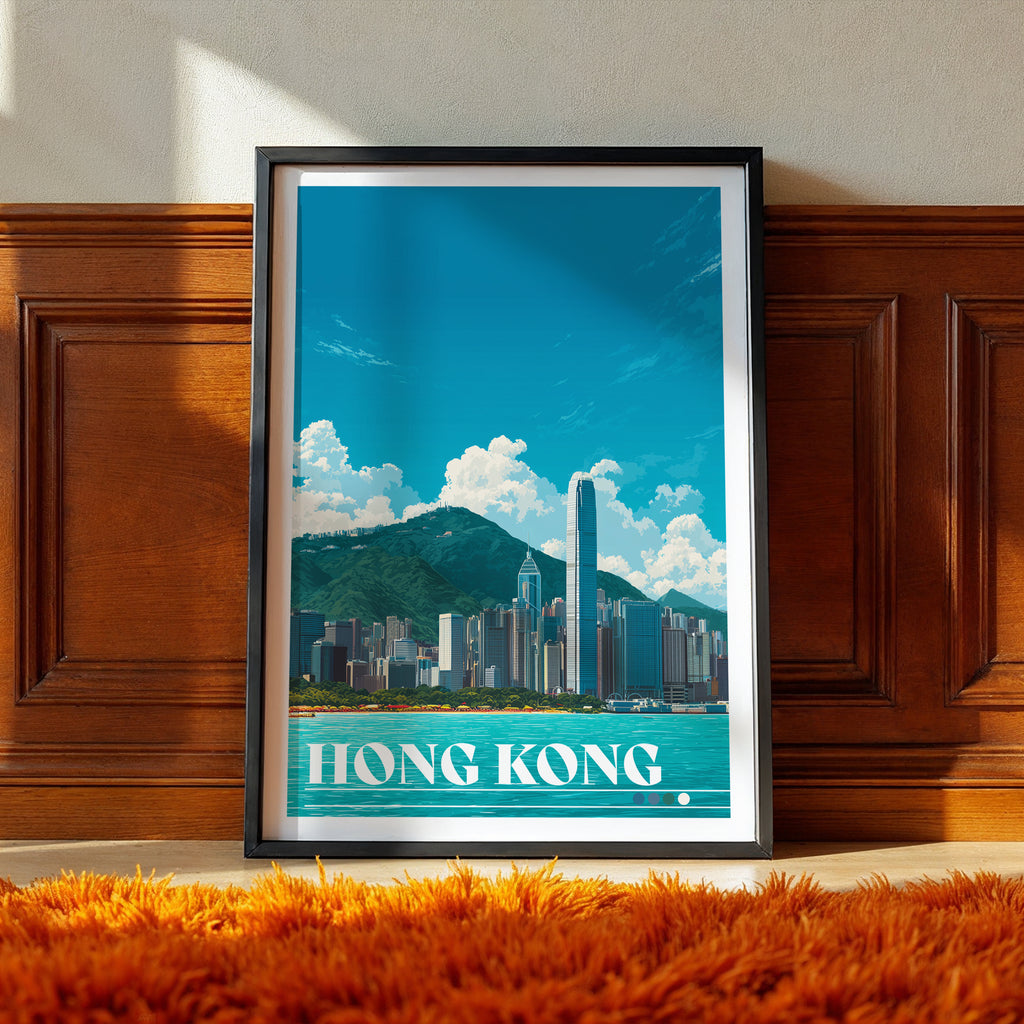 Hong Kong Travel Poster: China Skyline Print, Victoria Harbour Wall Art