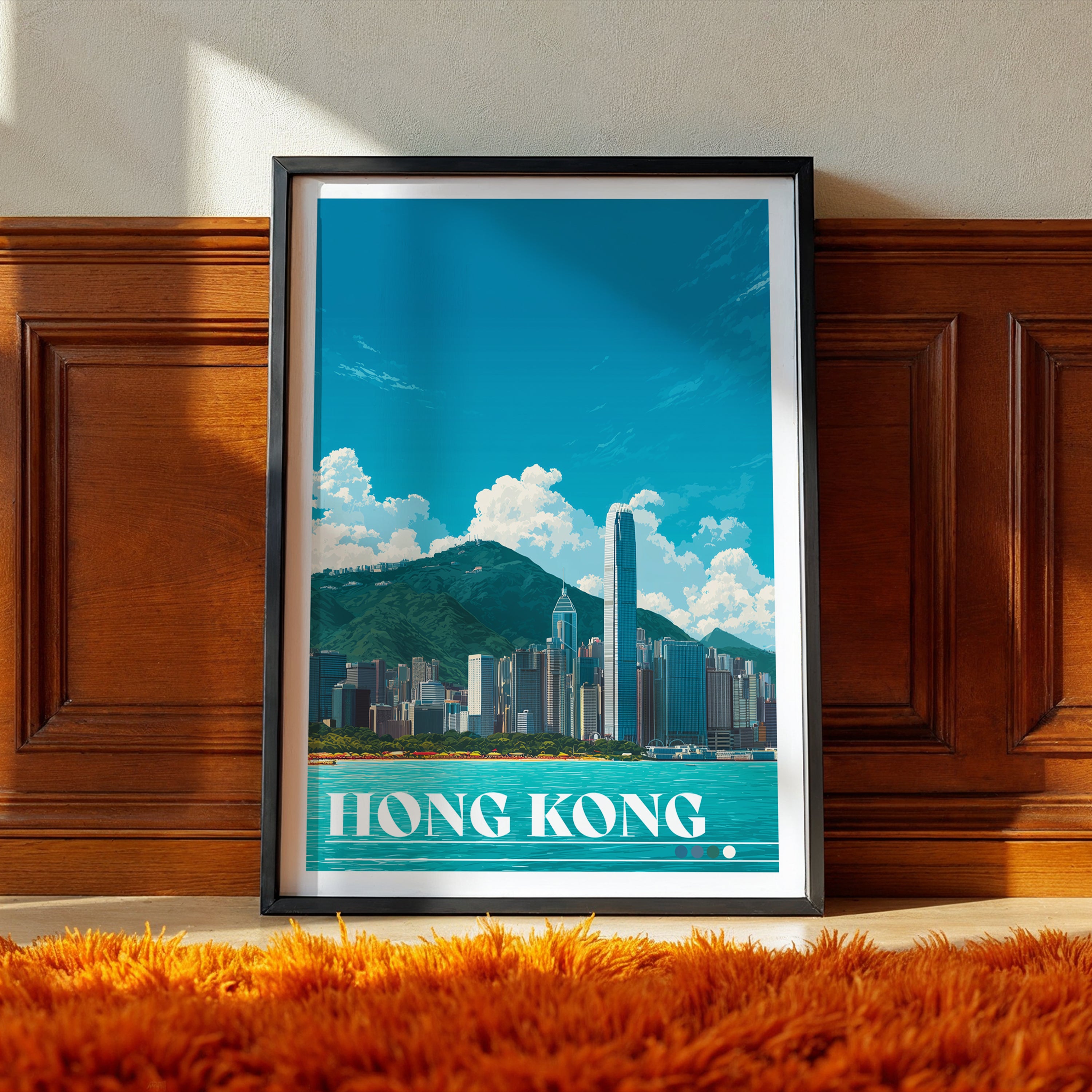 Hong Kong Travel Poster: China Skyline Print, Victoria Harbour Wall Art