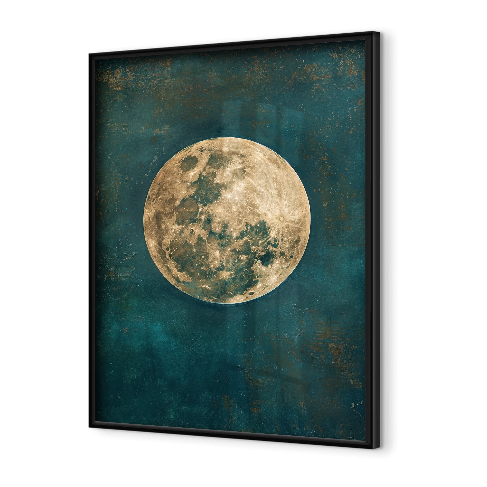 Moon wall art close-up of glowing full moon with delicate brushstrokes