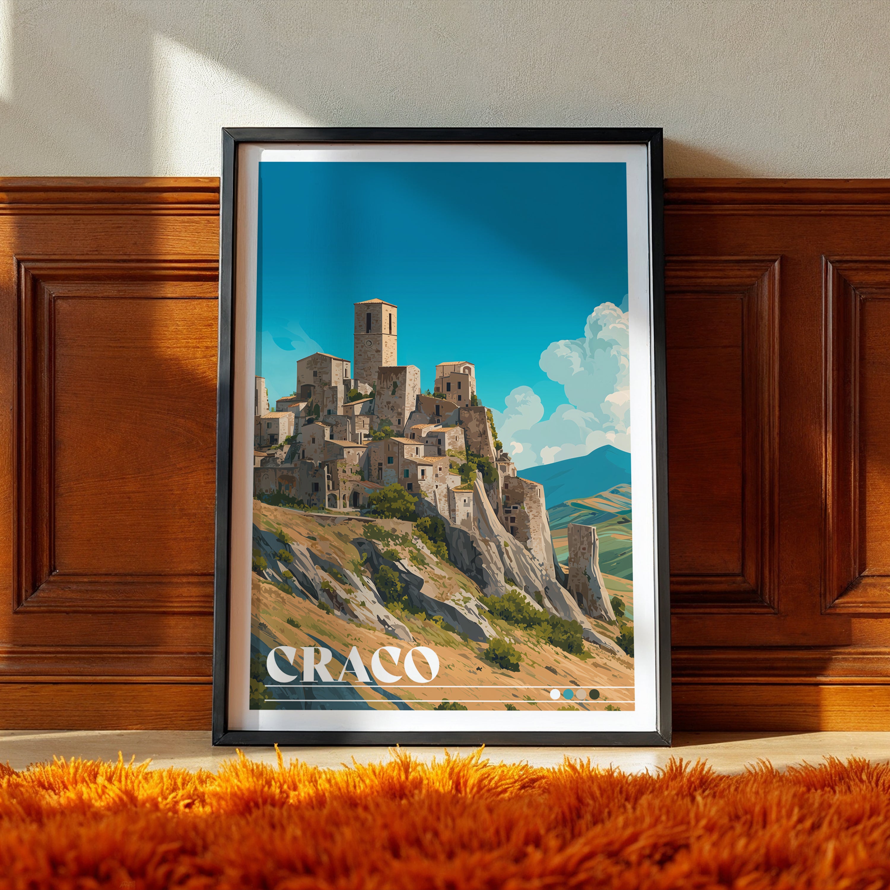 Craco Travel Poster: Abandoned Hilltop Village Print, Italy Wall Art