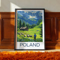 Poland Travel Poster – Tatra Mountains Shepherd & Alpine Cabin Landscape Art Print