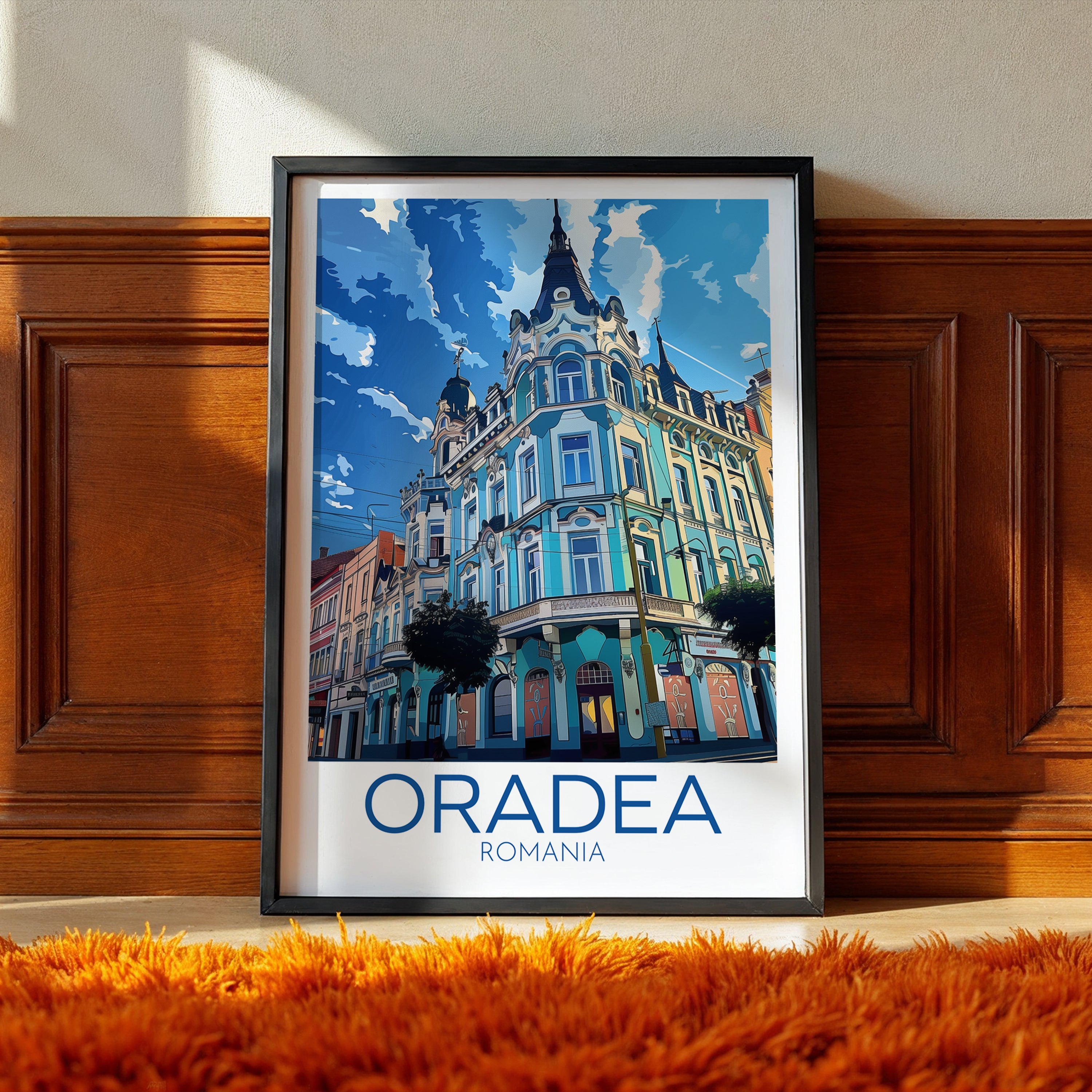 Oradea Romania Travel Poster: Elegant European Architecture Illustration Art