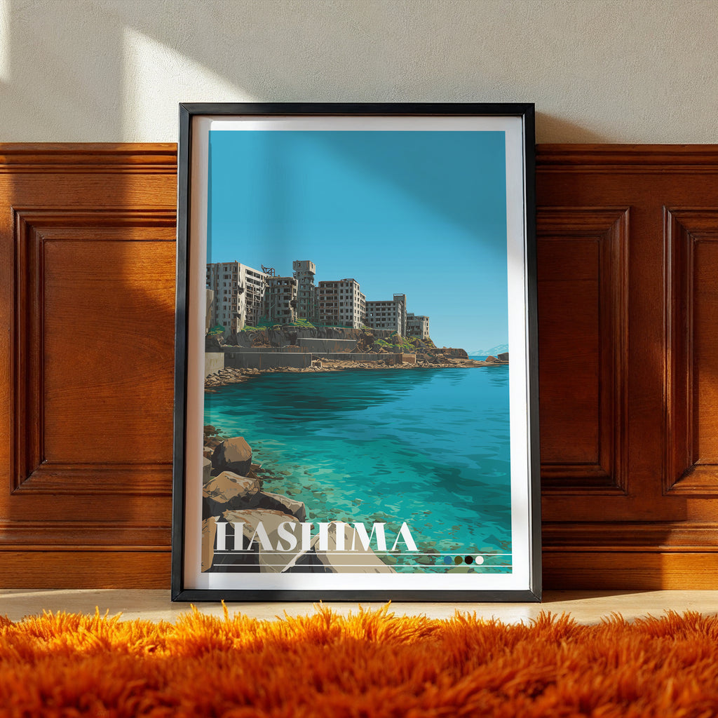 Hashima Island Travel Poster: Gunkanjima Print, Japan Wall Art