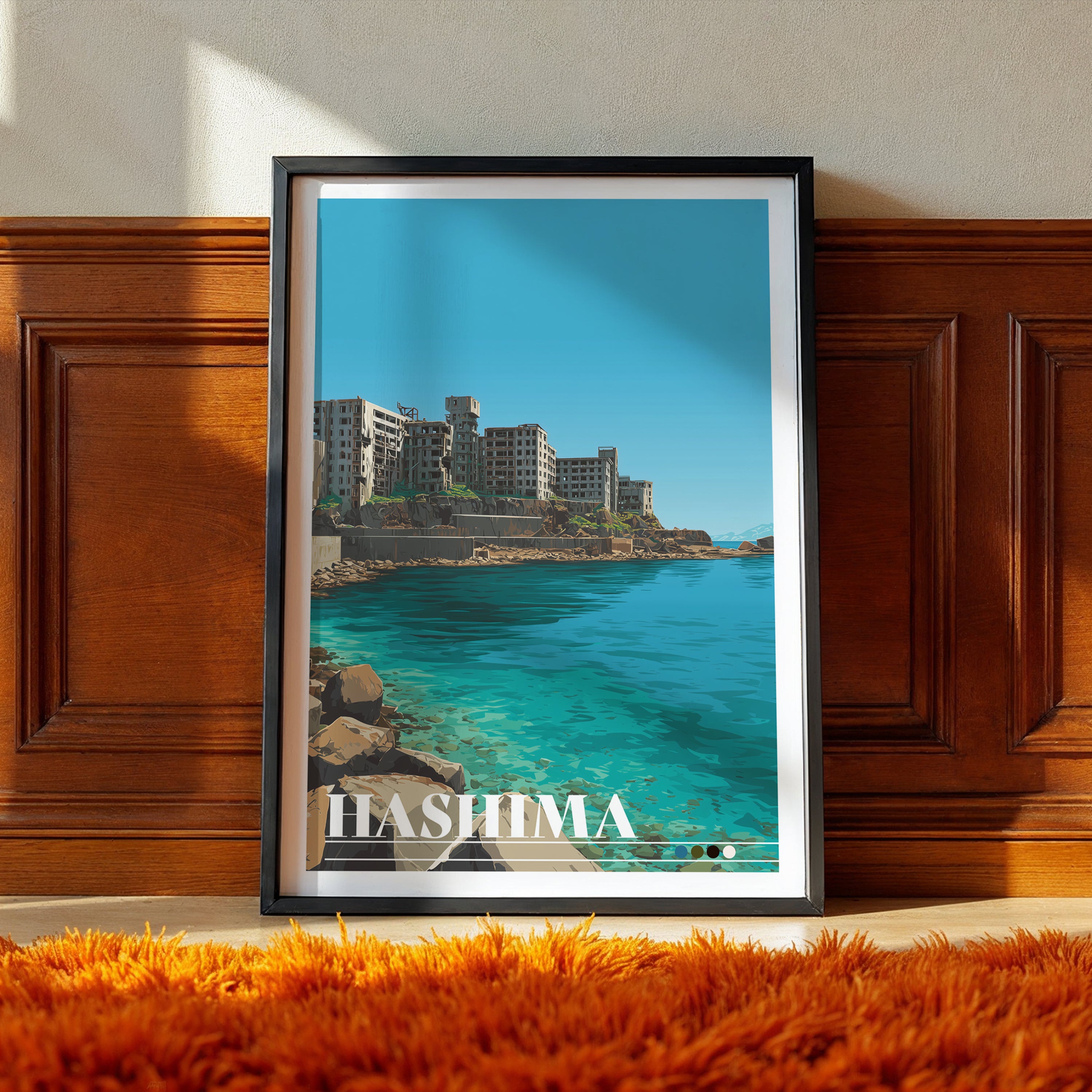 Hashima Island Travel Poster: Gunkanjima Print, Japan Wall Art