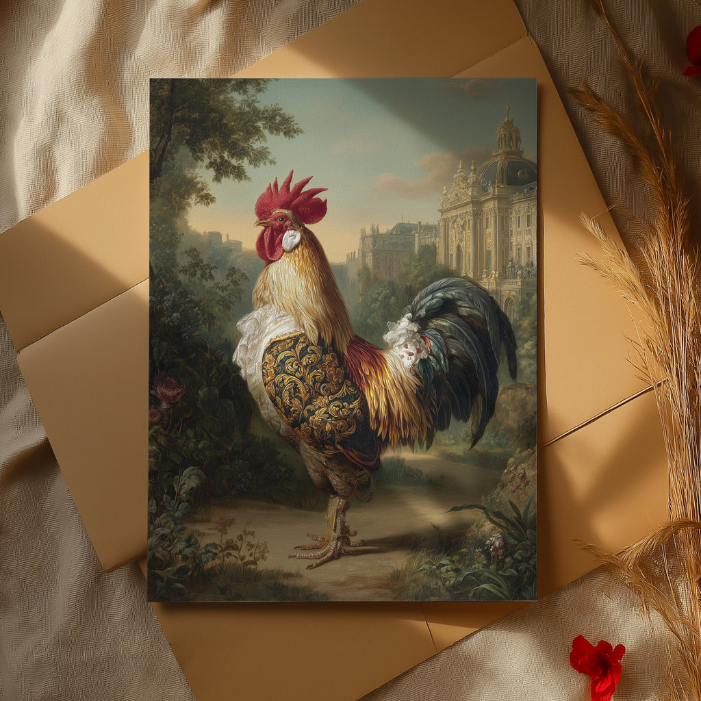 Versailles Rooster Poster – French Royal Animal Wall Art, Baroque Chicken Print