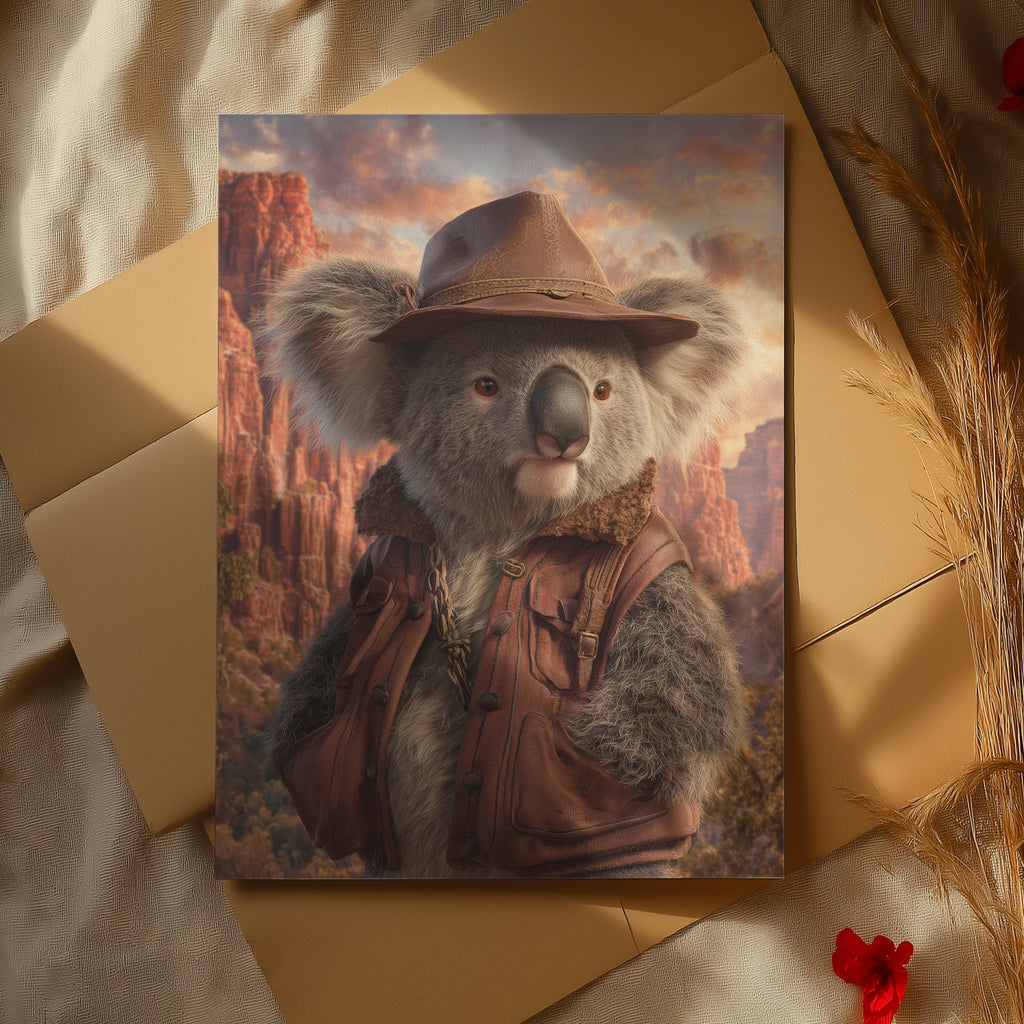 Koala Explorer Poster – Anthropomorphic Animal Print, Australian Outback Wall Art, Fantasy Wildlife Decor