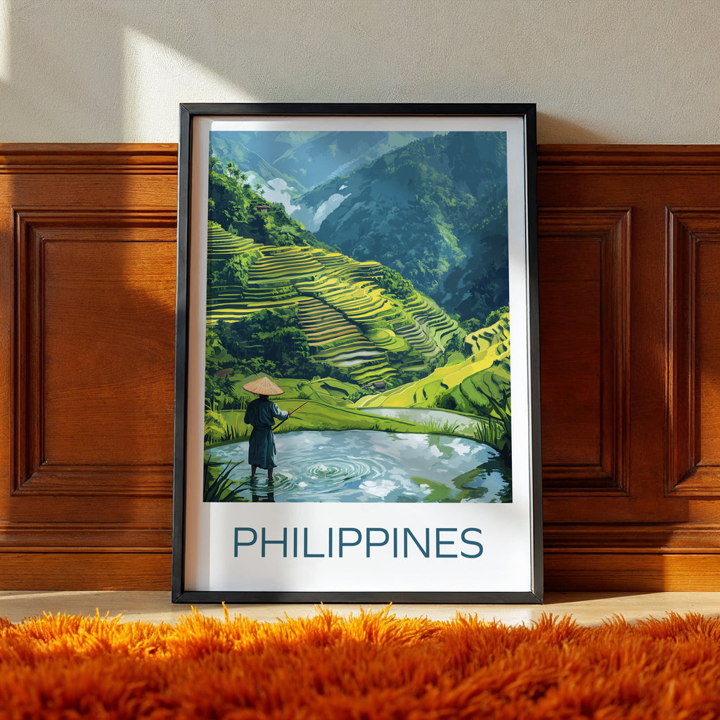 Philippines Travel Poster: Banaue Rice Terraces Illustration Art